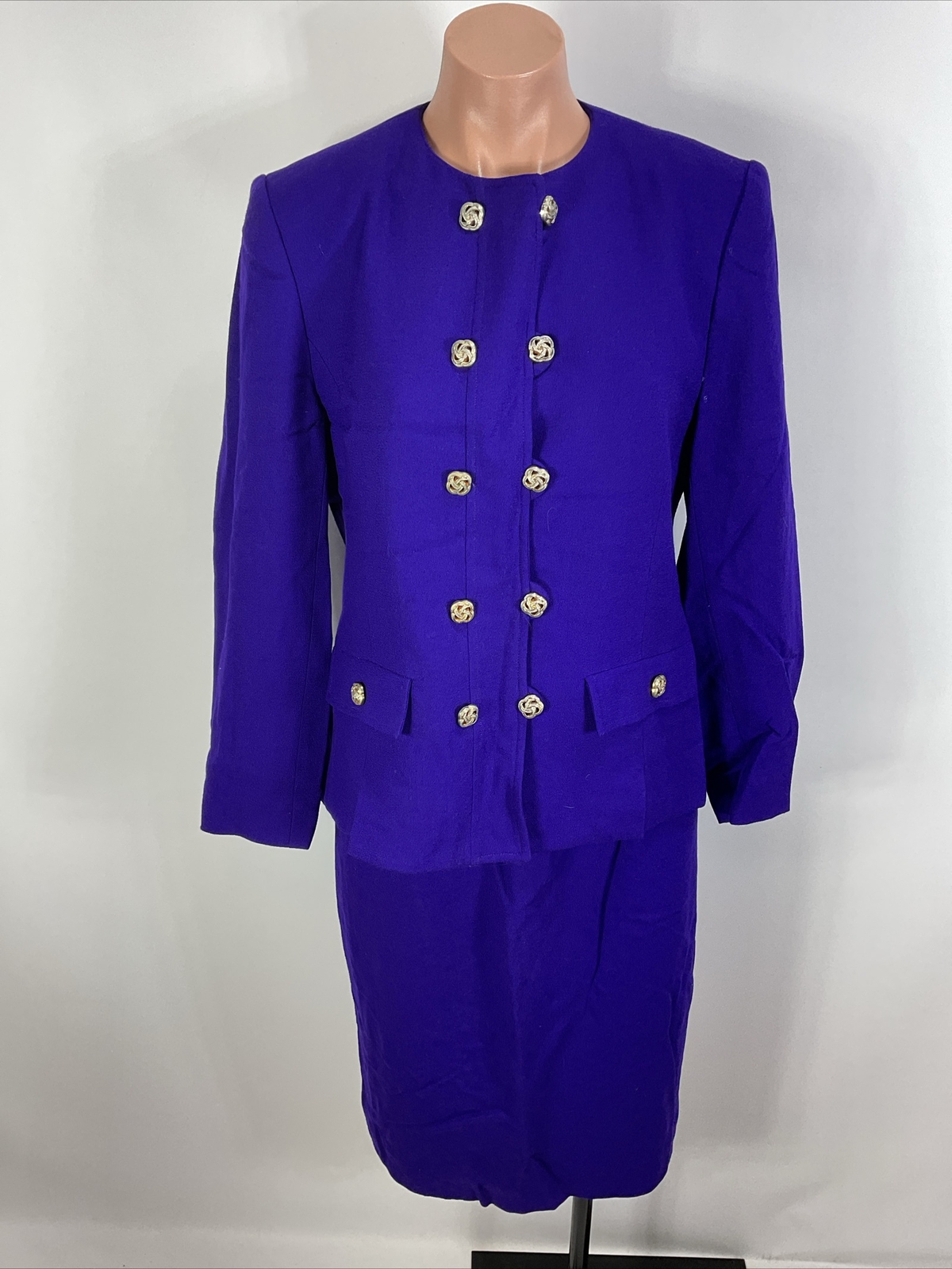 Vintage Herbert Grossman Wool Skirt Suit 2-Pc Set 6 Royal Purple Made USA