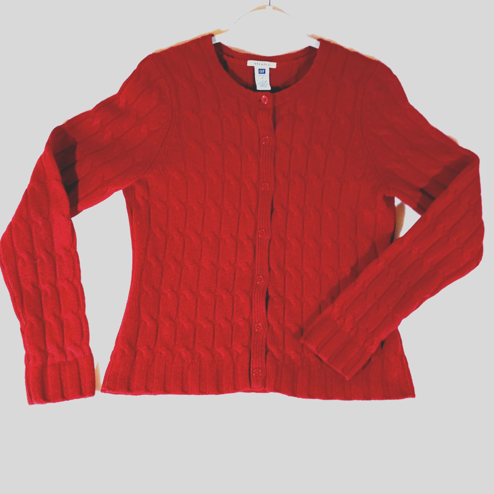 Vintage GAP Women’s M Lambs Wool Sweater EUC Cable Knit Cardigan Red Y2K BOHO