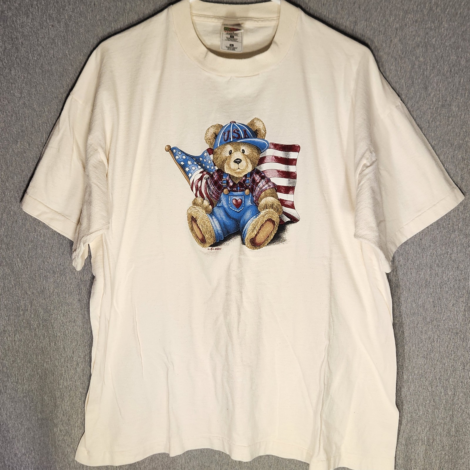 VTG XL Teddy Bear USA Tshirt Americana Grandmacore 90s Red White Blue Cotton