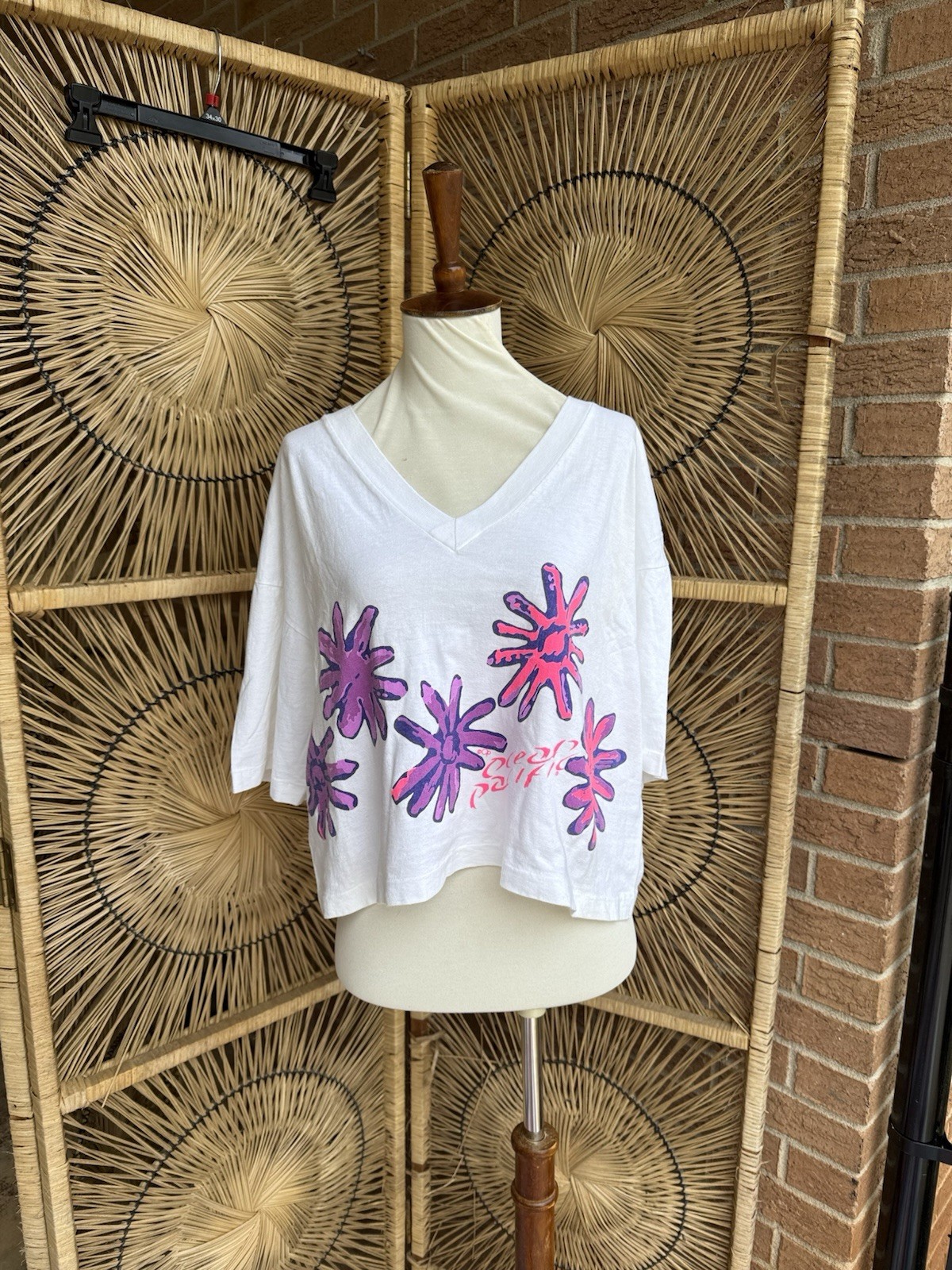 Vintage 90s Ocean Pacific OP Floral Crop Top T-Shirt USA Surf Skate OSFA