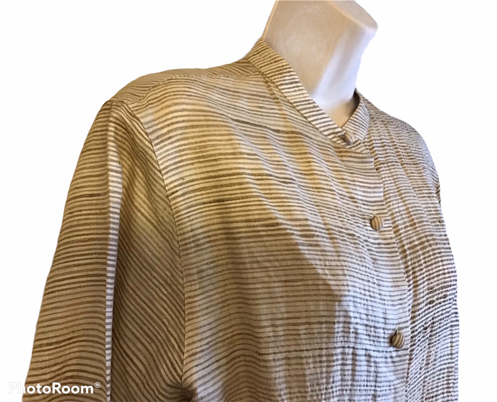 Vintage Ann May 100% Silk Blouse Long Sleeve Button Up Band Collar Career Med