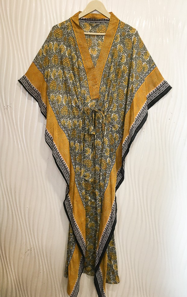 Vintage Sari Kaftan / Pure Cotton Long Maxi Dress / Luxury Resort Wear CFN1205