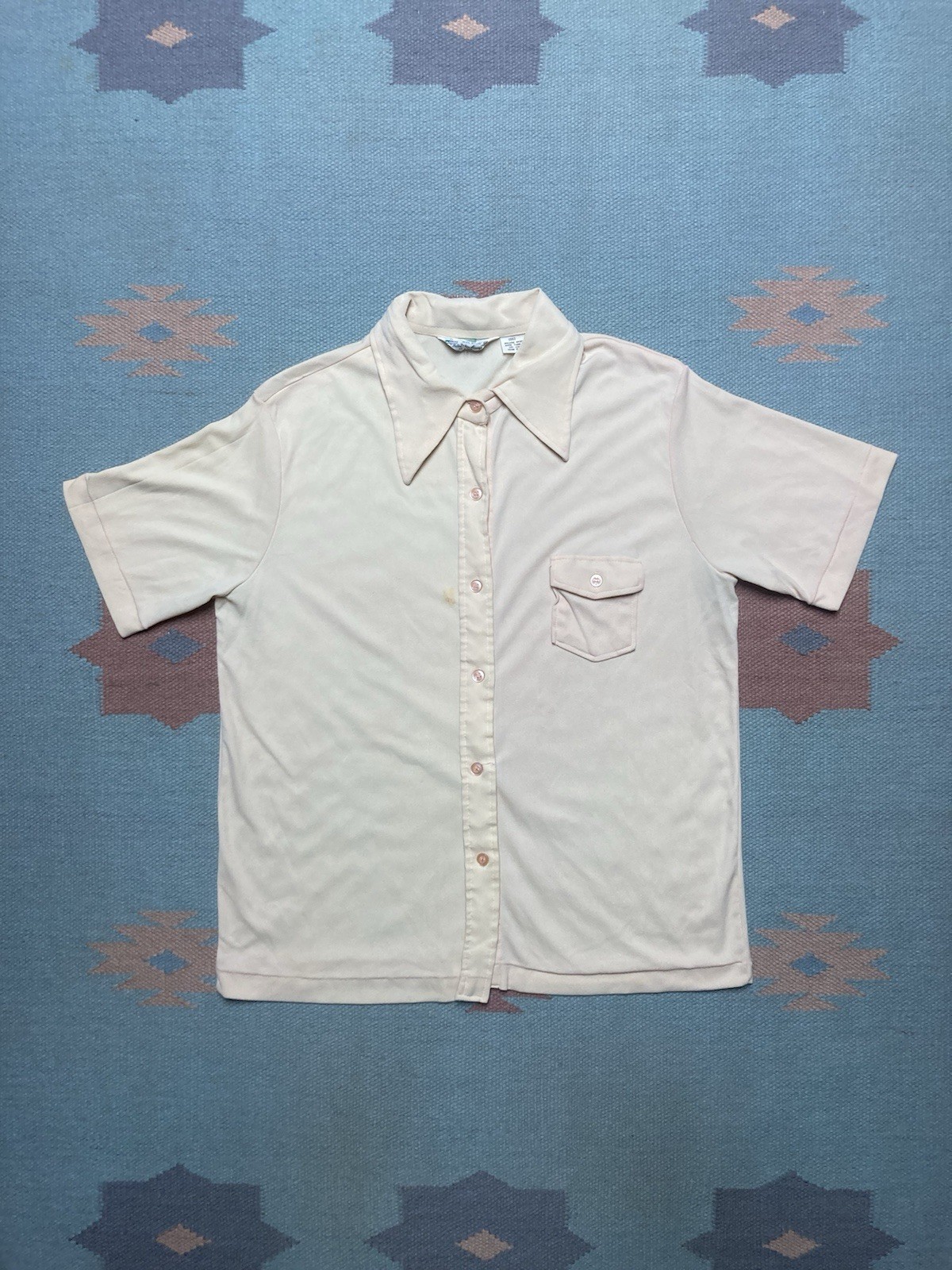 Vintage 70s short sleeve polo shirt Kmart soft nylon dagger collar women size 44
