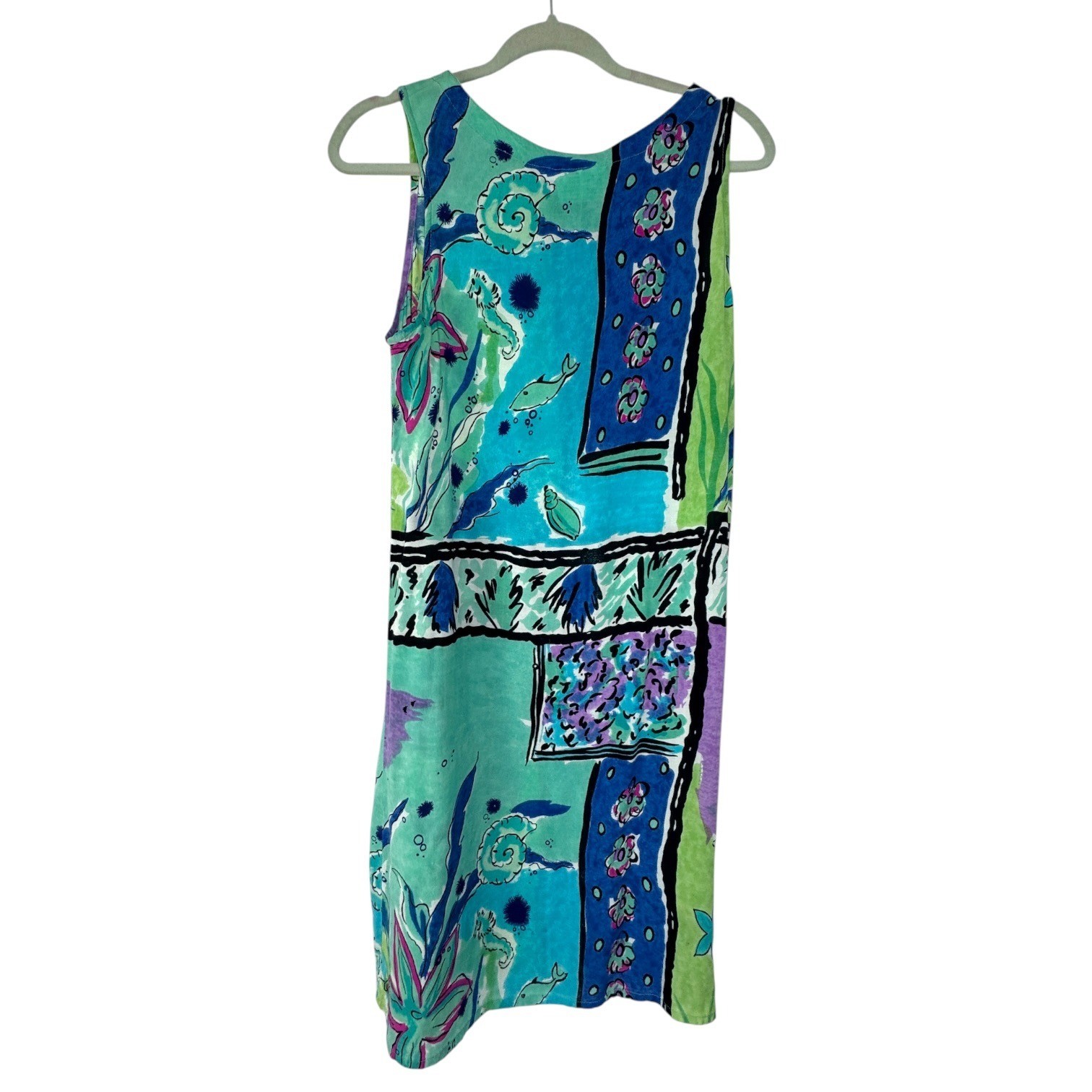 Peppermint Bay Shift Dress Womens Large Multi-Color Vintage Floral Rayon Scoop