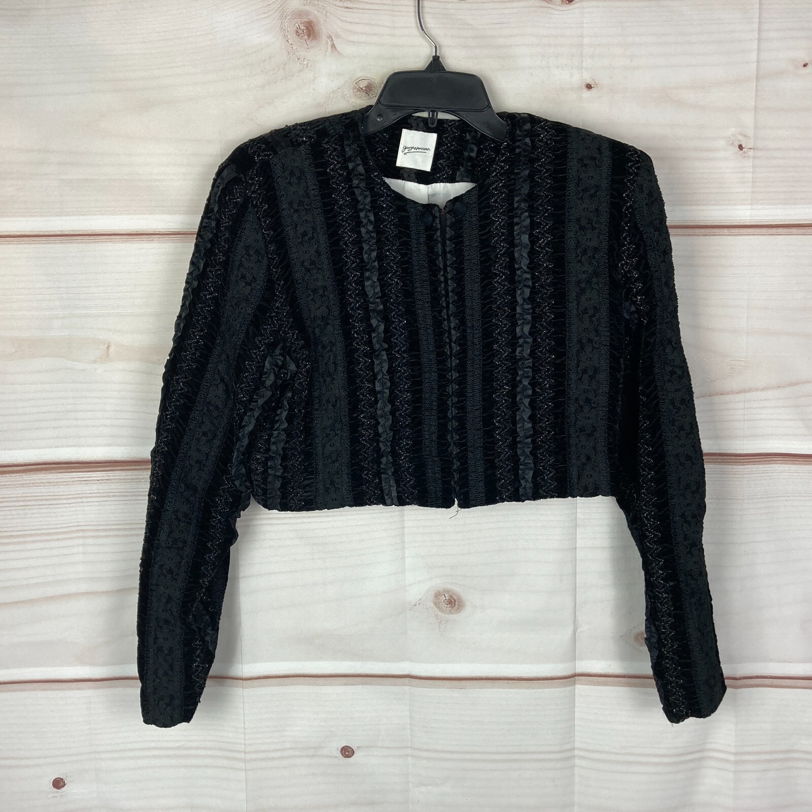 Georges Marciano Jacket Womens 8 Black Vintage Crop Velvet Ribbon Long Sleeve