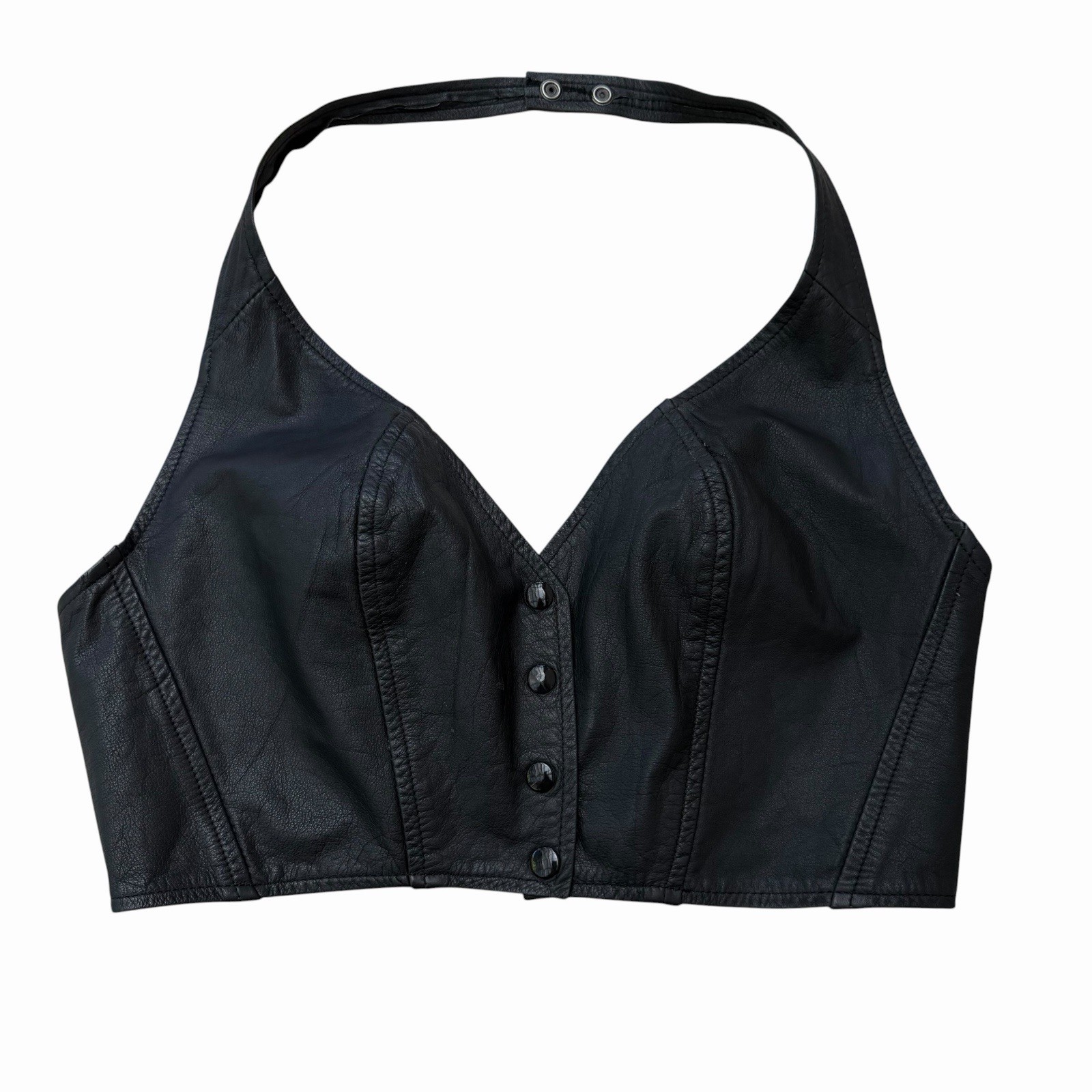 Vintage Black Leather Halter Top 80’s/90’s Motorcycle Mama Biker Babe, L