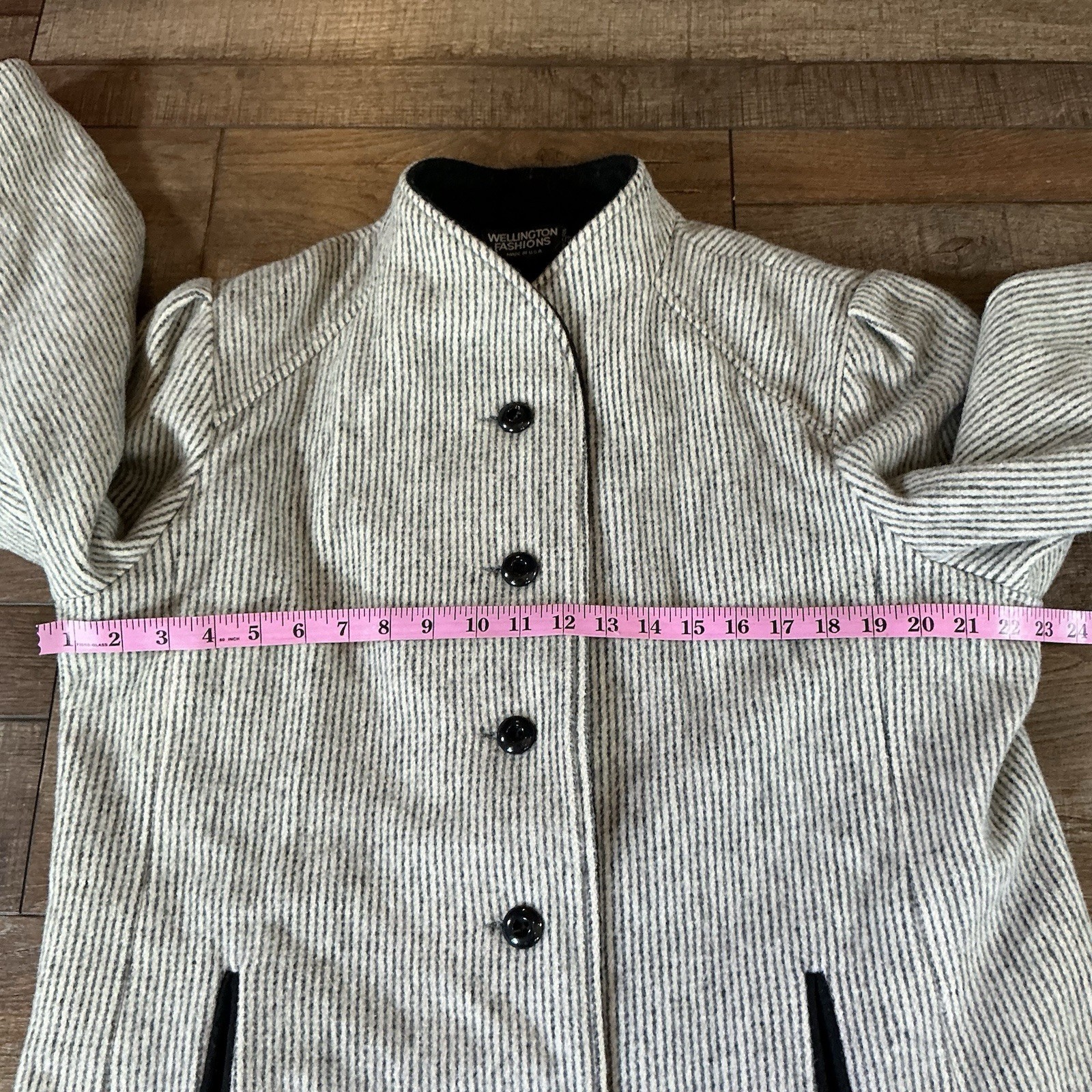 VTG Wellington Fashions Women’s Size L Pinstripe Wool Blend Coat USA Made #10102