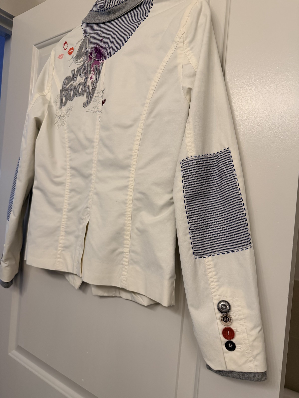 Desigual Cream Blazer Colorful Buttons European Statement Jacket Rare