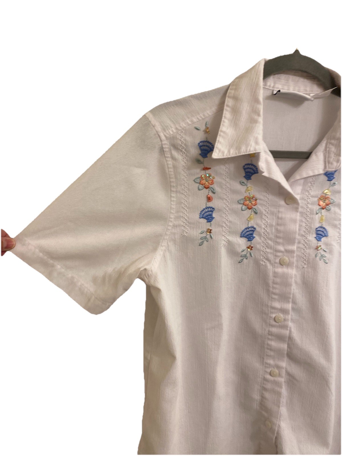 VINTAGE COTTAGECORE DELICATE EMBROIDERED SHIRT FLORAL FANS EMBROIDERED 8 MEDIUM