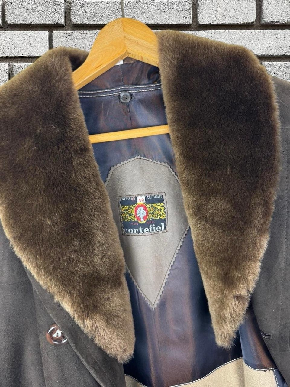 Vintage 70’s 80’s Cortefiel Suede Leather Faux Fur Shearling Brown Trench Coat