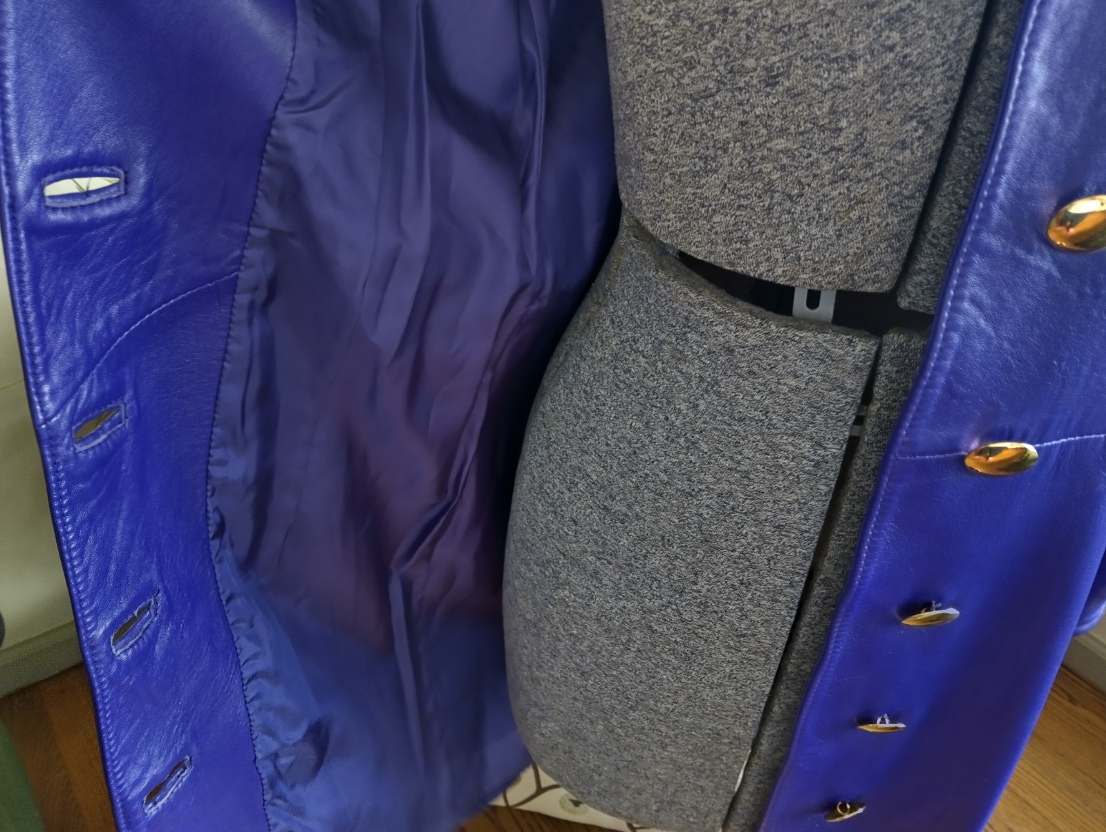 1980s Purple Leather Coat Jacket Made in Italy Size 6 Gold Buttons Prince Style