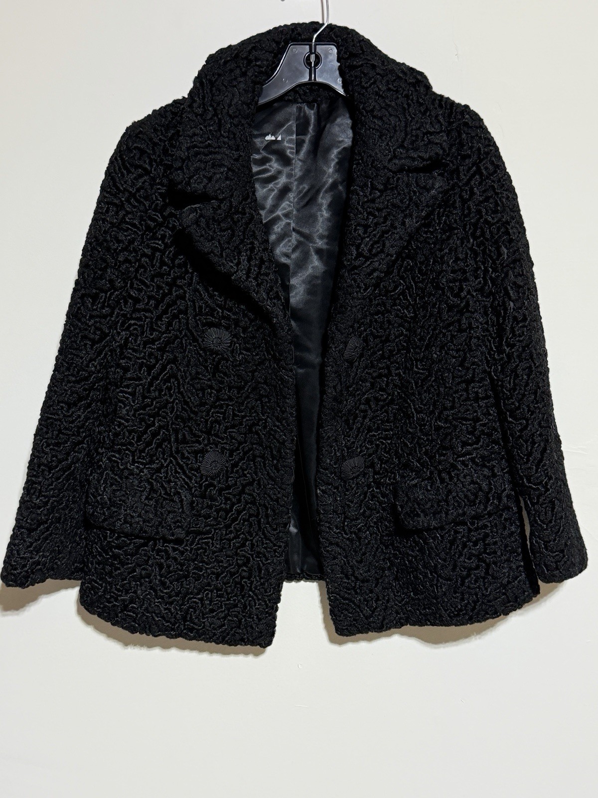 Vintage 50’s Ladies Black Curly Persian Lamb Short Jacket Double Breasted