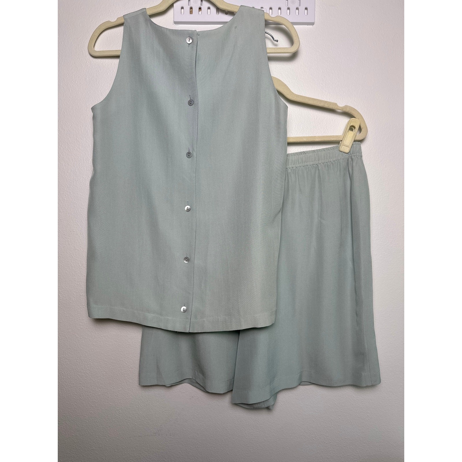 Vtg Adrienne Vittadini 100% Silk 2-Piece Tank & Shorts Set Seafoam | Sz S/M/L
