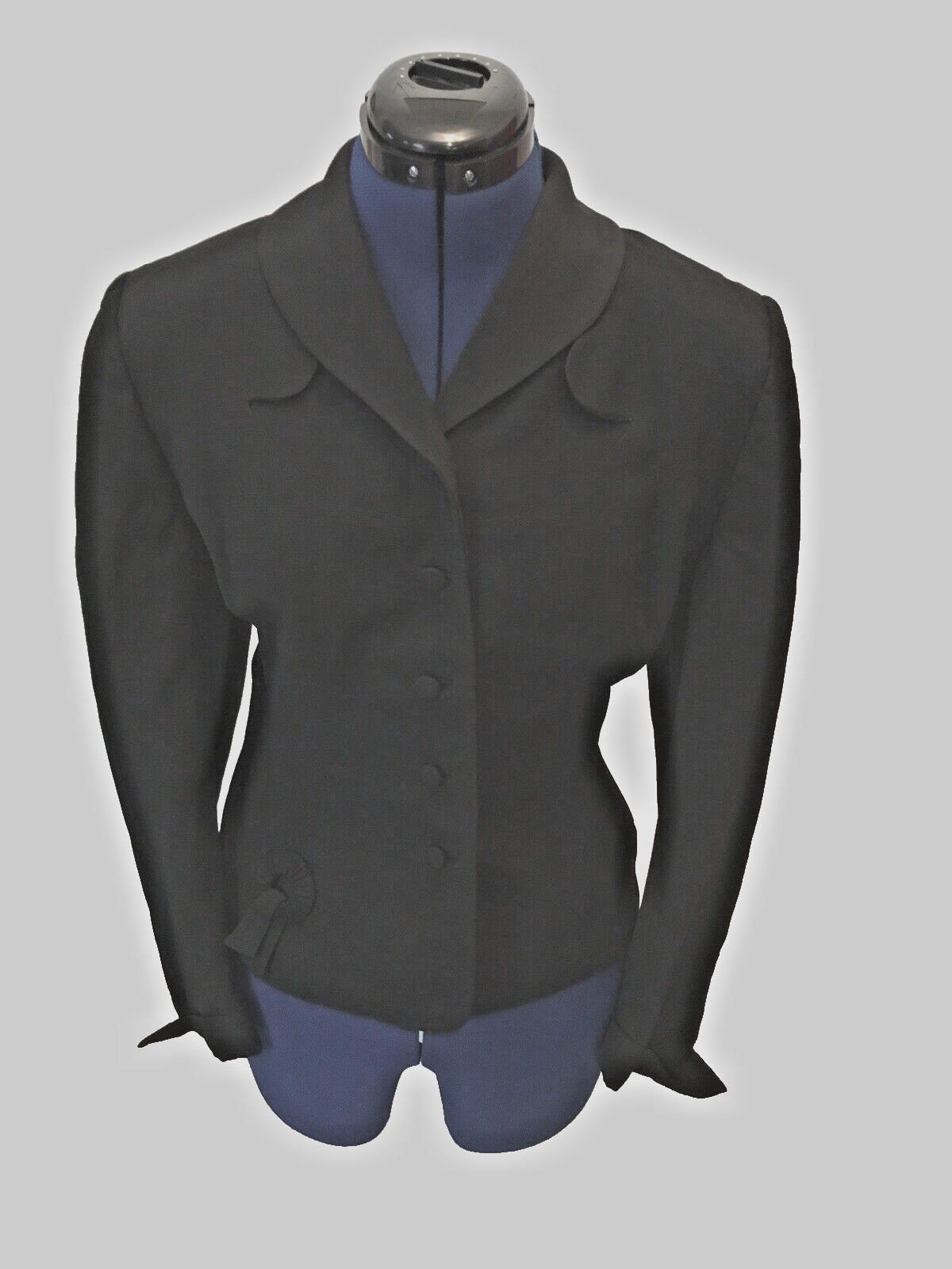 MCM VTG Lg WHITLEY-ETTE 1950s Navy Blue Fitted Jacket RARE trim NOIR