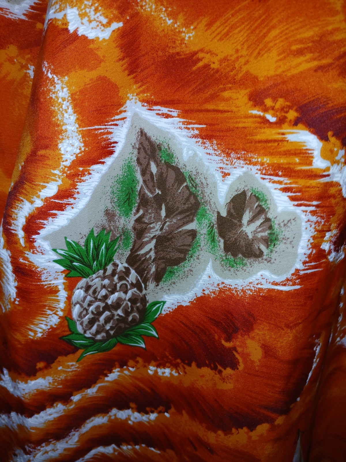 Vintage 70s Hawaiian Islands Pineapple Orange Muumuu Caftan Dress Tiki Oasis S/M