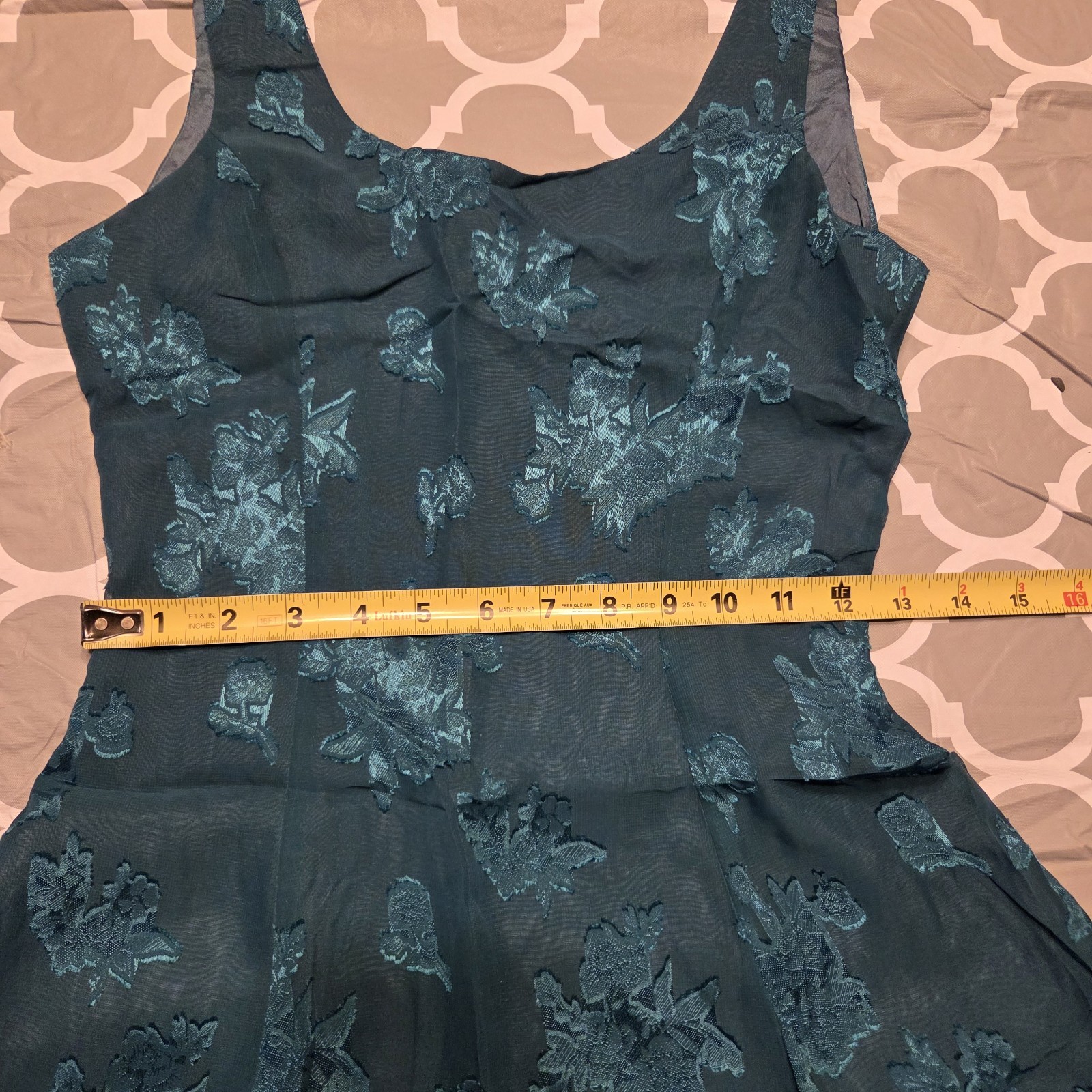 579 Vintage Juniors Green Floral Tiered Chiffon Mini Holiday Dress Size 1