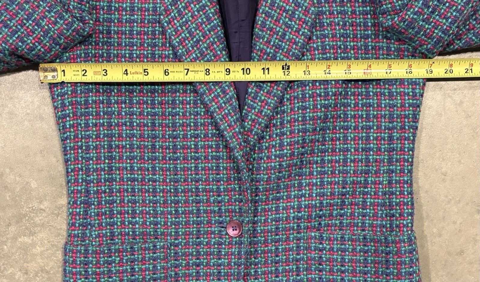 Vintage Liz Claiborne Collection Tweed Blazer Wool Blend Sz 4 Blue Pink 90s