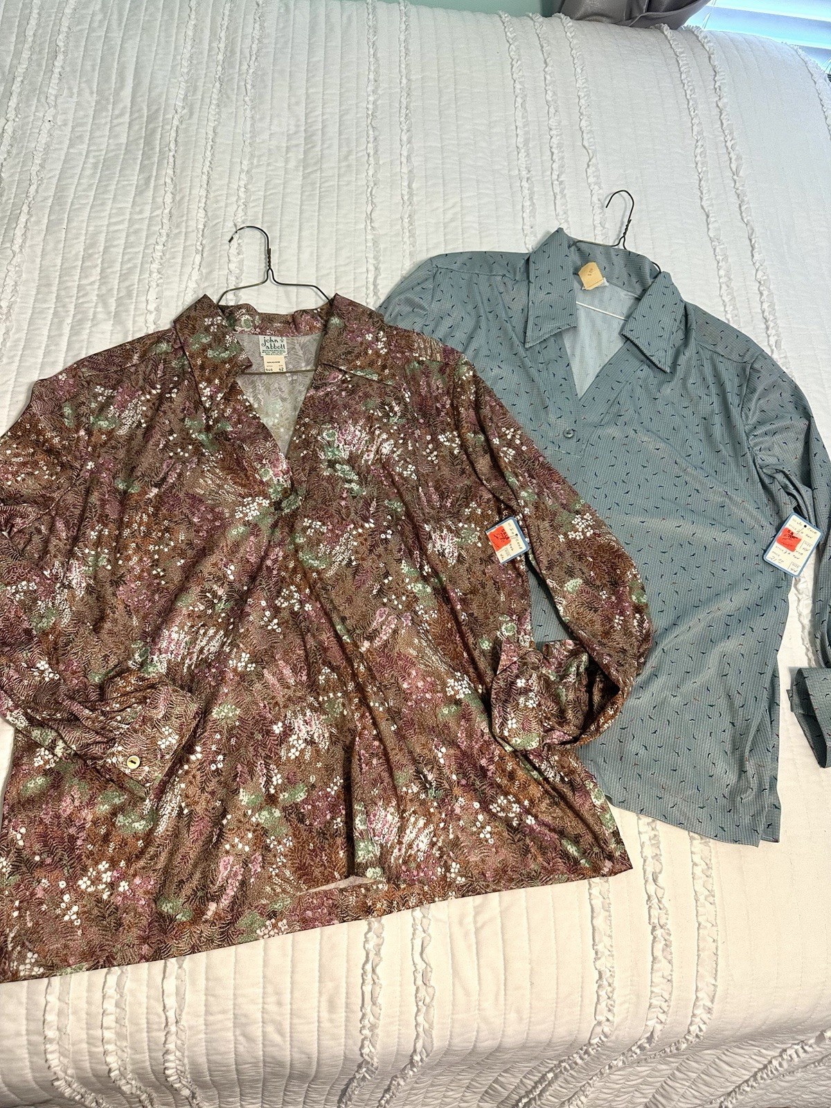 NOS 70s Vintage John Abbott Green Brown Floral Bird Disco Blouse Women’s XL New