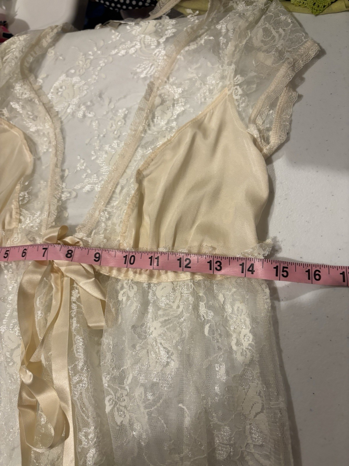 Vtg 90s CLAIRE PETTIBONE Babydoll Sheer Lace Silk Nightgown Robe Dress S Bride