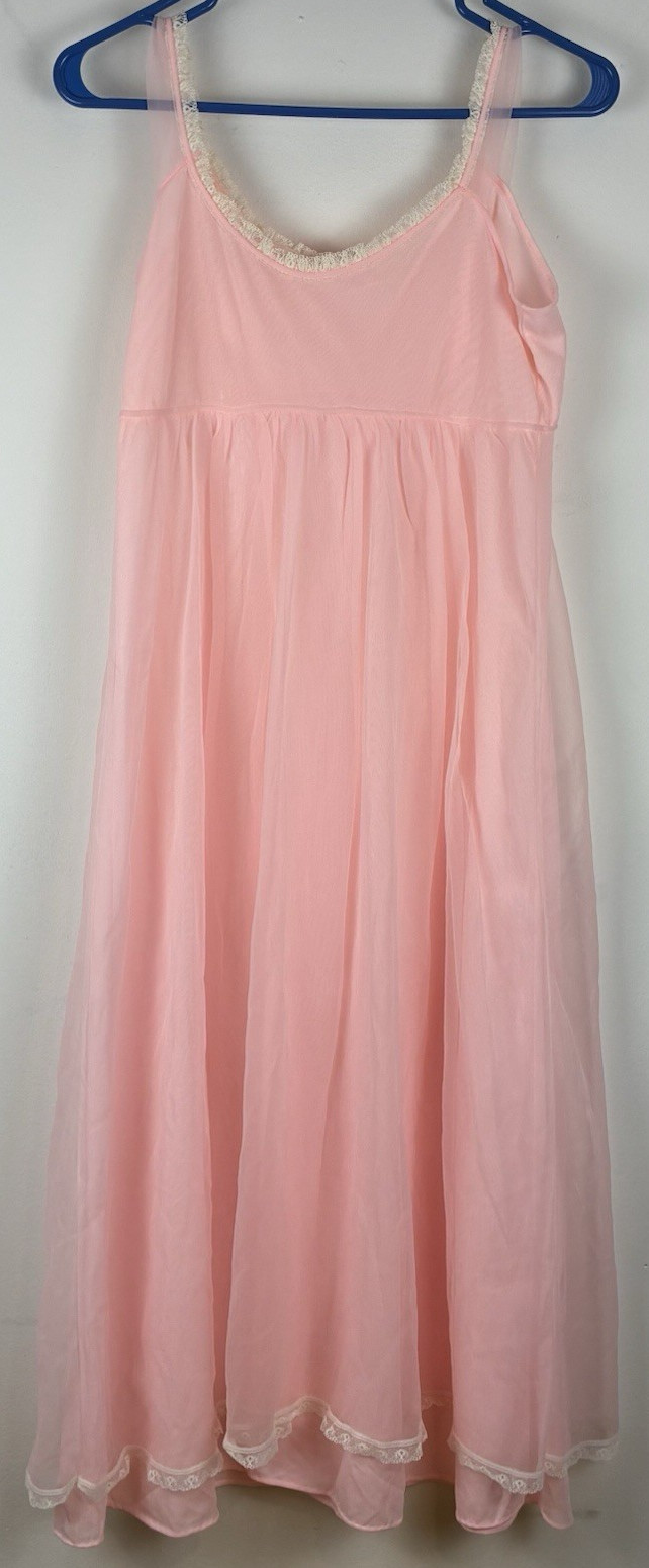 Vintage Lisette by Al Sterling Pink Nylon Lace Trim Nightgown Women’s Medium