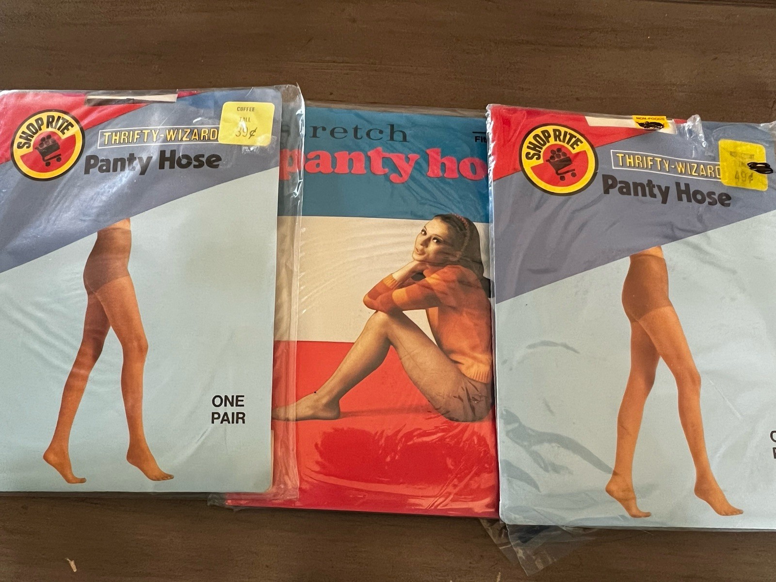 3 Vintage Panty Hose Shop-Rite Tall Thrifty Wizard 1970’s Black, Beige, Coffee