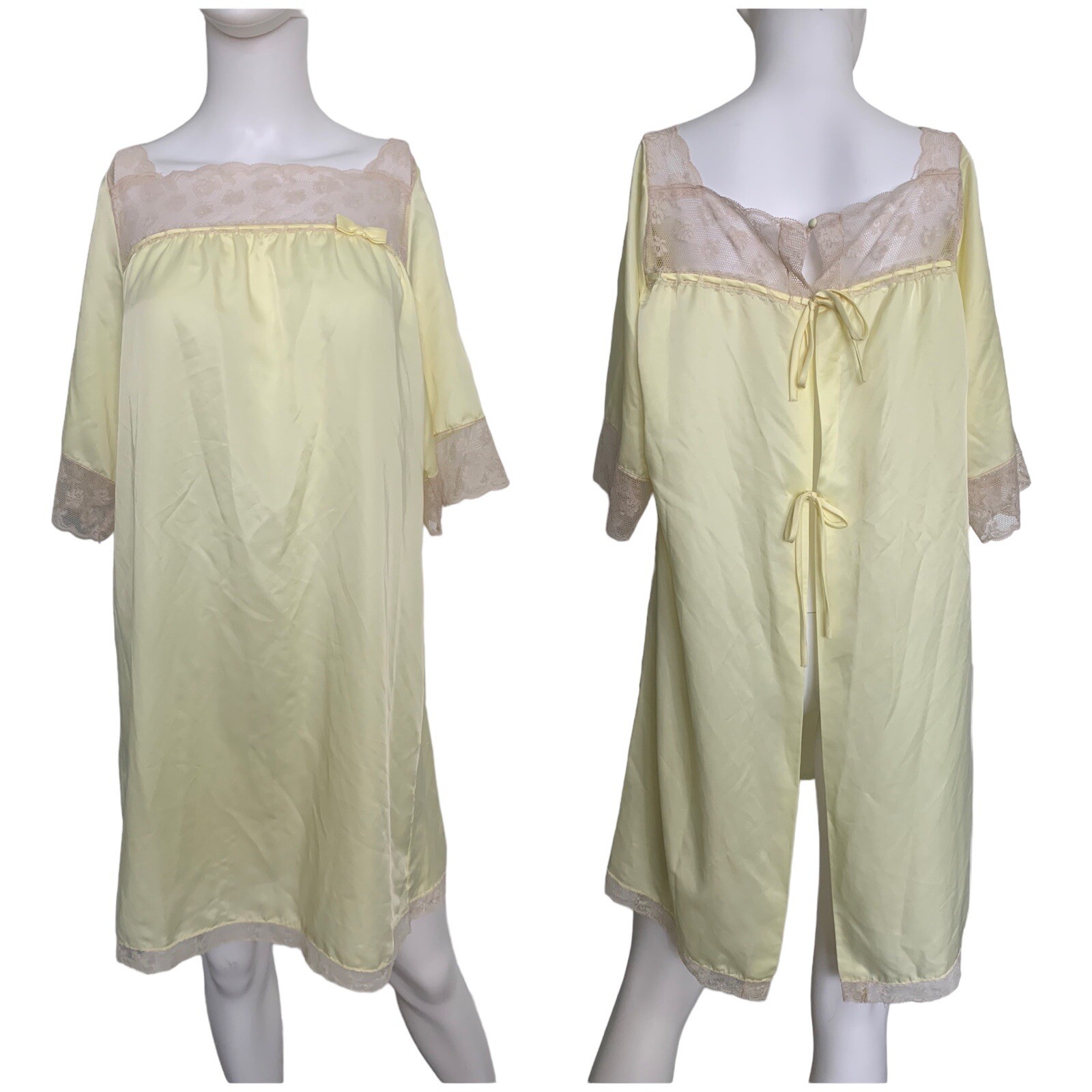 Vintage Corhan Noumair Small Yellow nightgown Nylon Lace Negligee Cottage Core