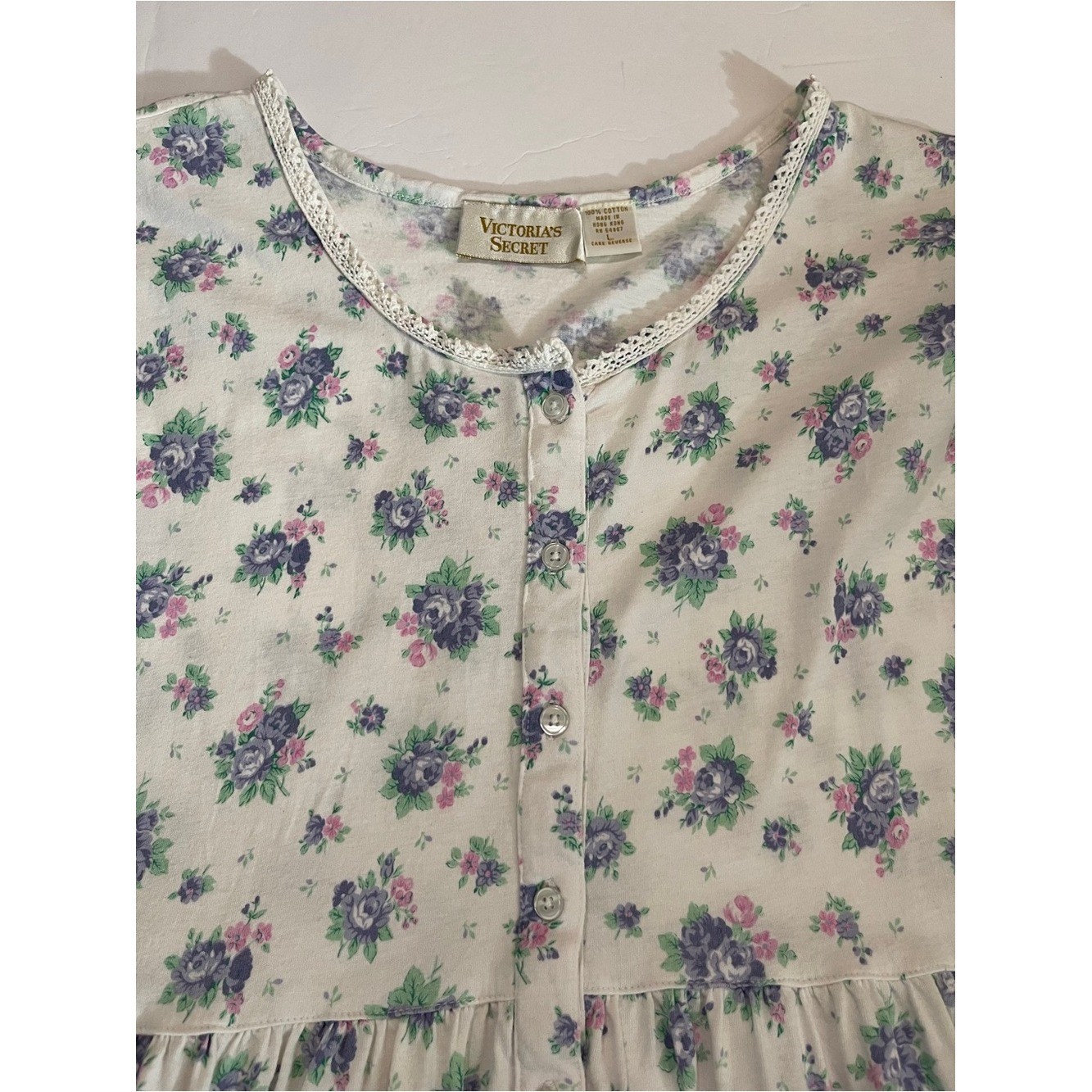 Vintage Victoria’s Secret Gold Label Floral Cotton Babydoll Nightgown L
