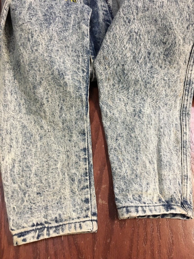 Vtg 80s 90s Acid Washed Denim Trench Coat Womens Unisex L-XL Jean Jacket Painted