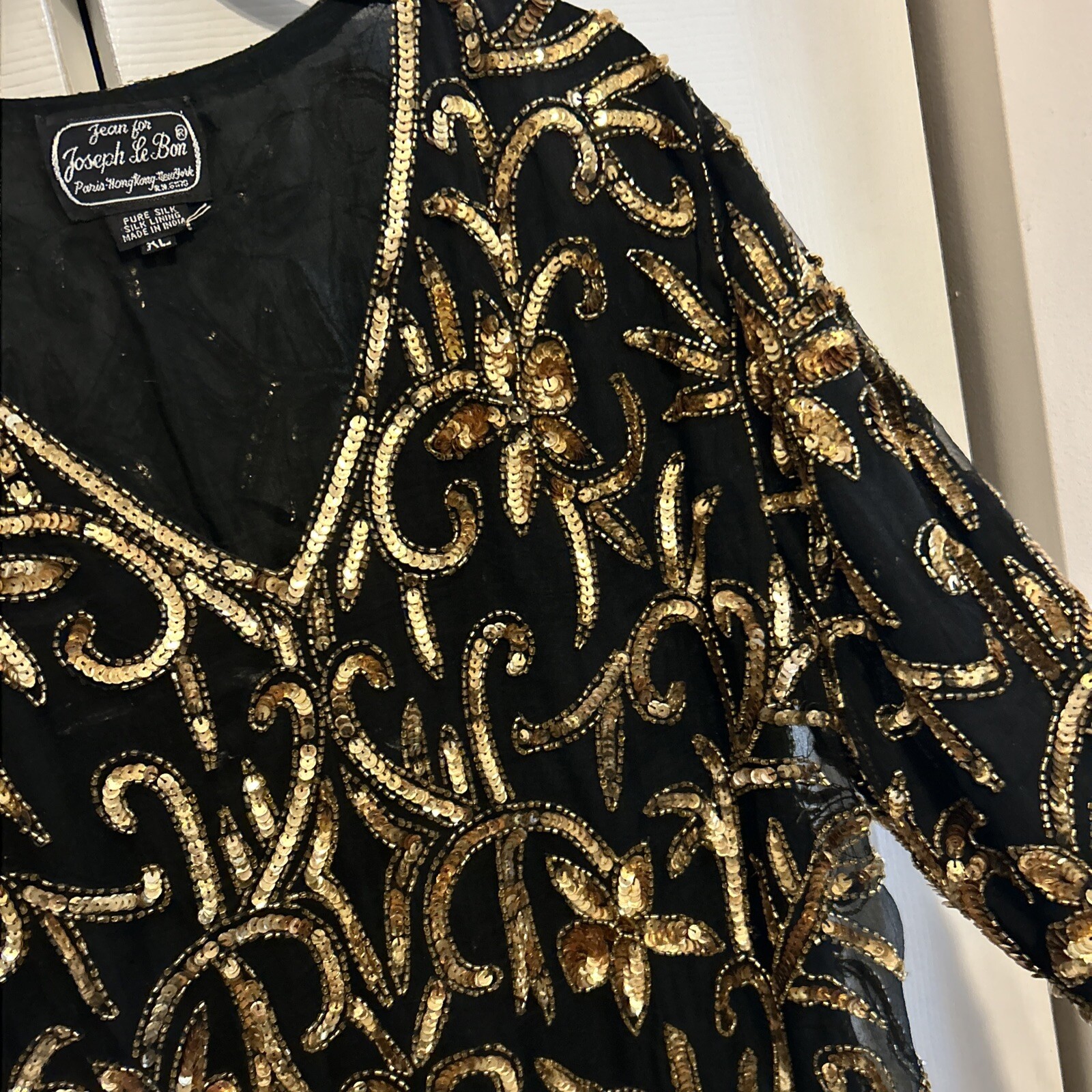 Vintage 1970s Jean For Joseph Le Bon Black/Gold Sequence Top Size XL