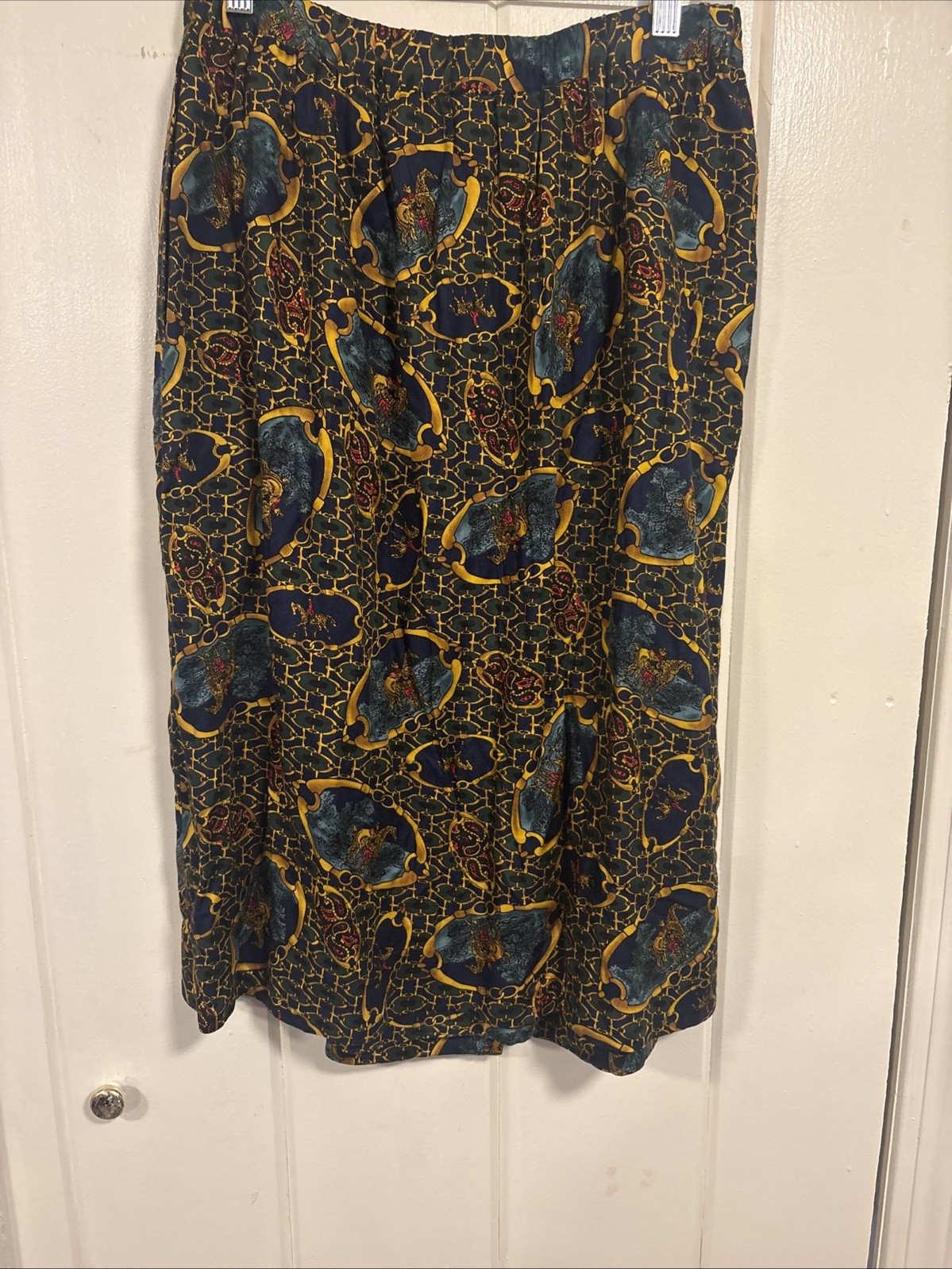 Pendleton Vintage 80s Equestrian Chain Stretch Skirt Sz 12 Tall Horse