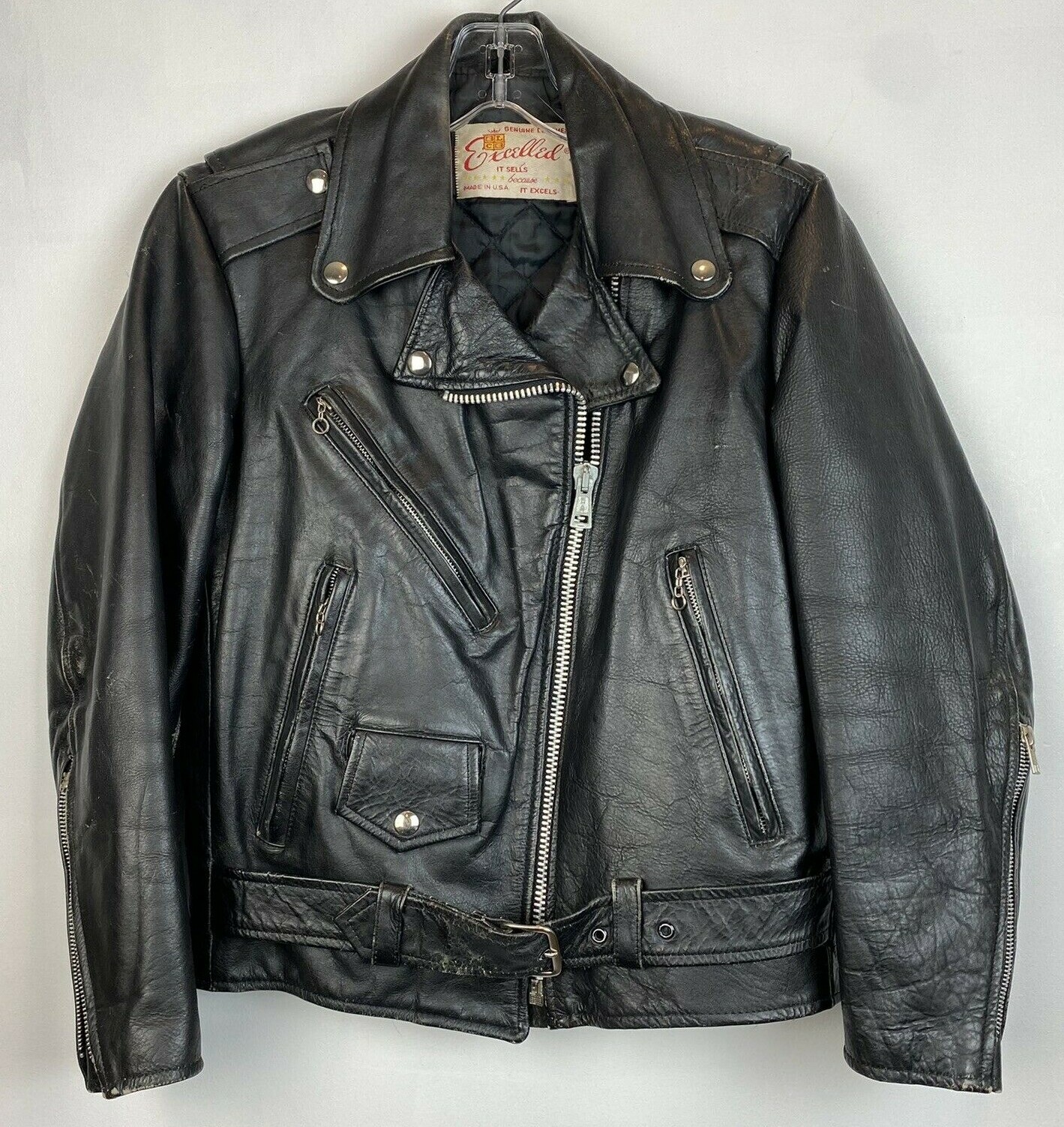 Vintage Moto Jacket Womens 4 Black Leather Motorcycle USA Grunge Excelled
