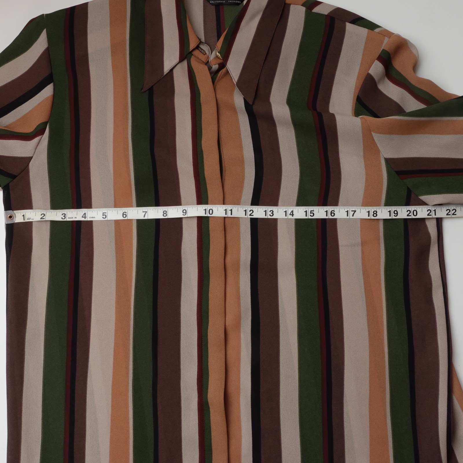 Vintage 70s Women’s Disco Shirt Striped Vertical Loubella Dagger Collar Large