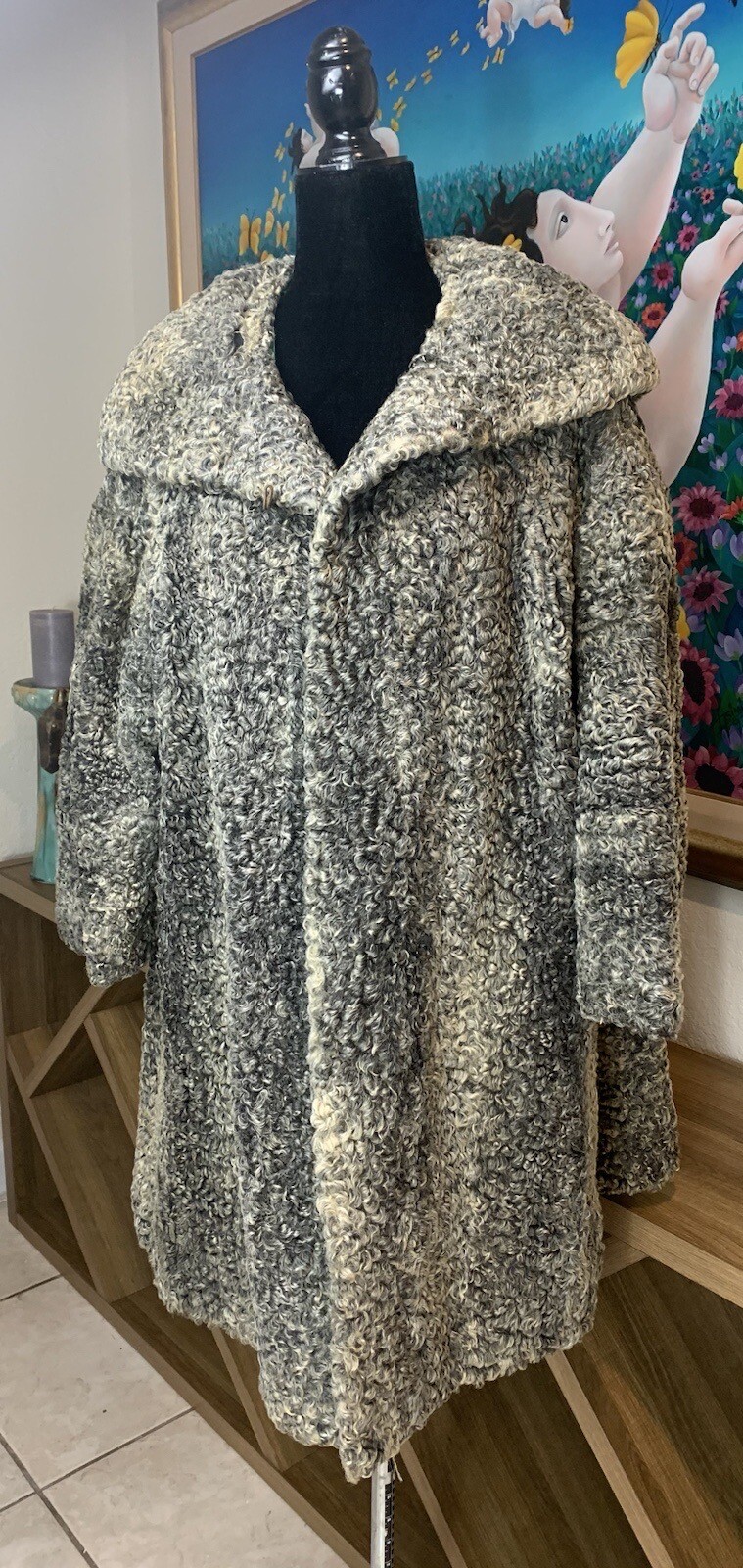 VTG Fourreres Louise Furs Persian Fur Gray US XL 14-16 3/4Length 50s FluteSleeve