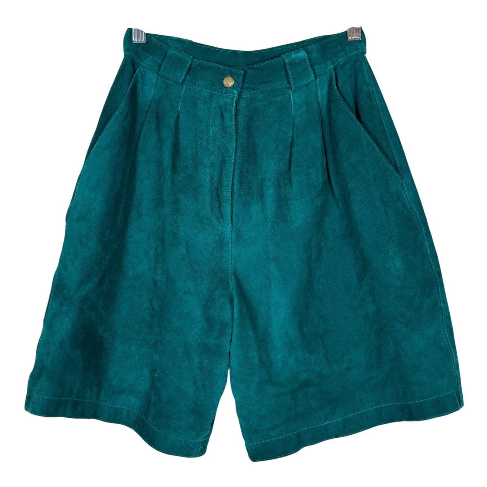 Vintage Leather Shorts Womens 5/6 Teal Suede Cowgirl High Rise Retro Maximalism