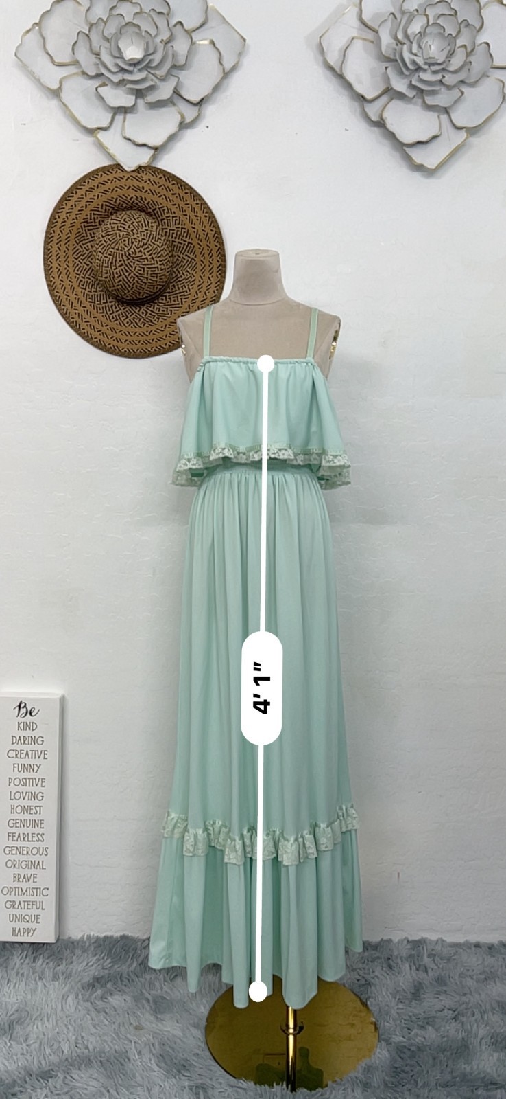 VTG Vicky Vaughn maxi baby doll dress sz S/M – mint green lace ruffle prairie