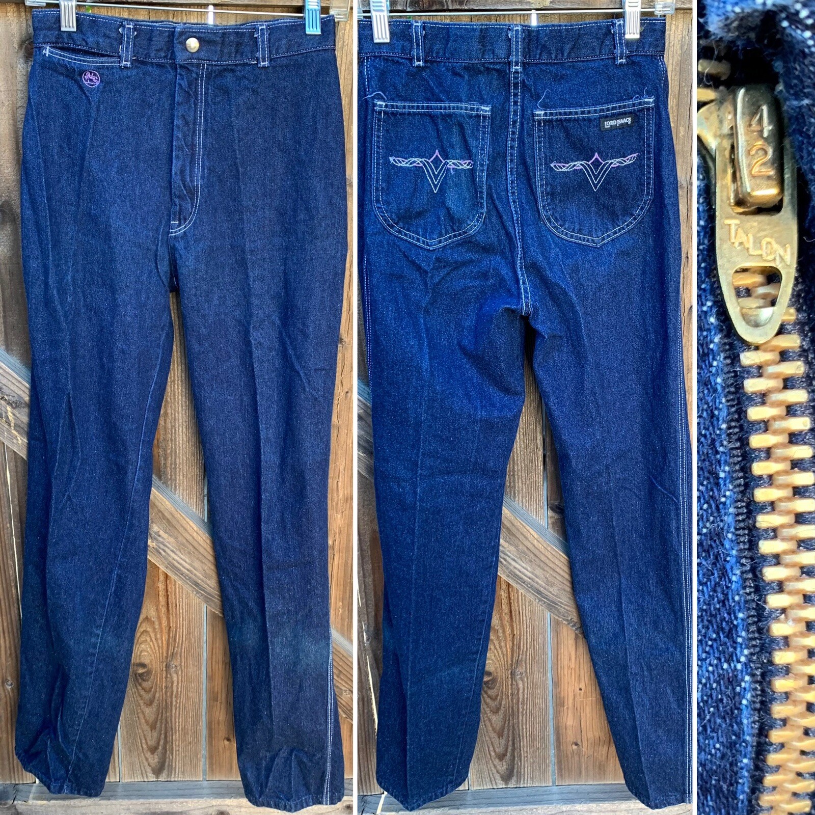 Lord Isaacs High Waist Jeans Talon Zip Embroidered Western Pockets 70s 80s Vtg