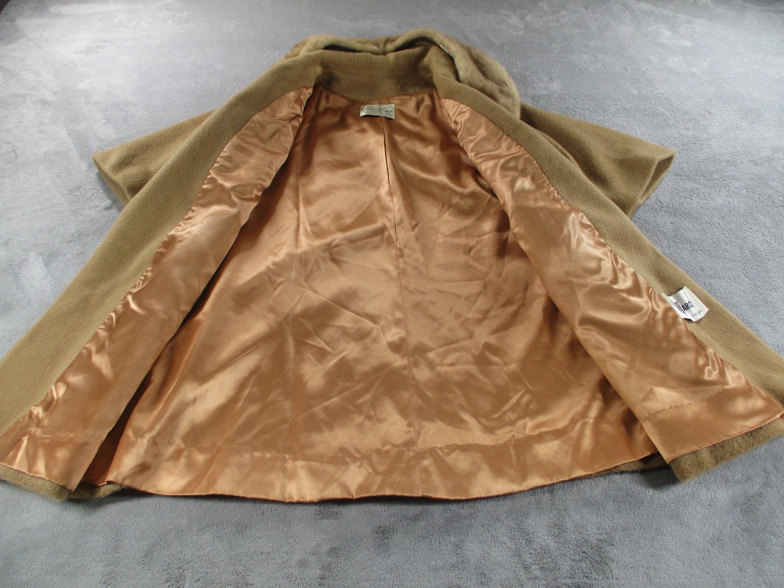 Vintage Marce Original Coat Fur Trim Brown Tan Half Sleeve 60s 50s EUC
