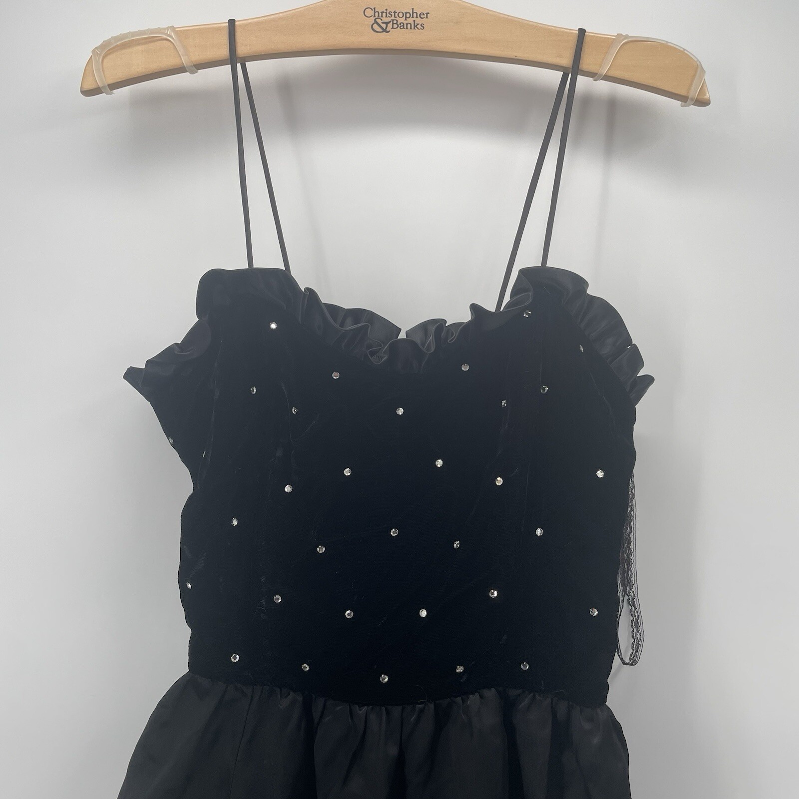 Vtg 80s Glenrob USA Black Velvet Strappy Cocktail Party Evening Dress Small 25”W