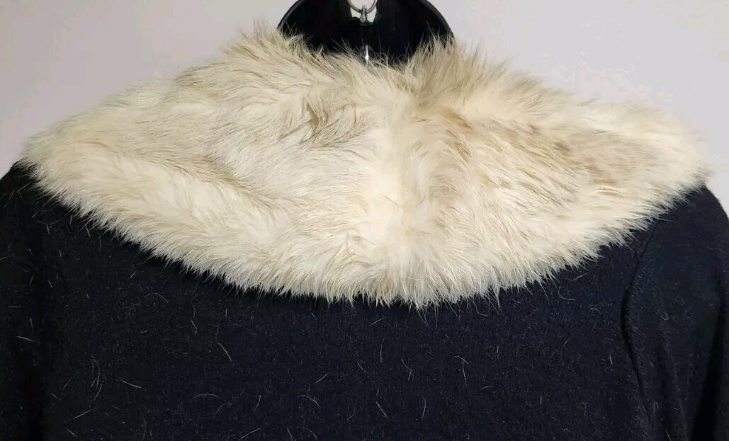 Vintage Black Orlon Sweater Mink Collar Kin Kaid Knits Turbo Interlock