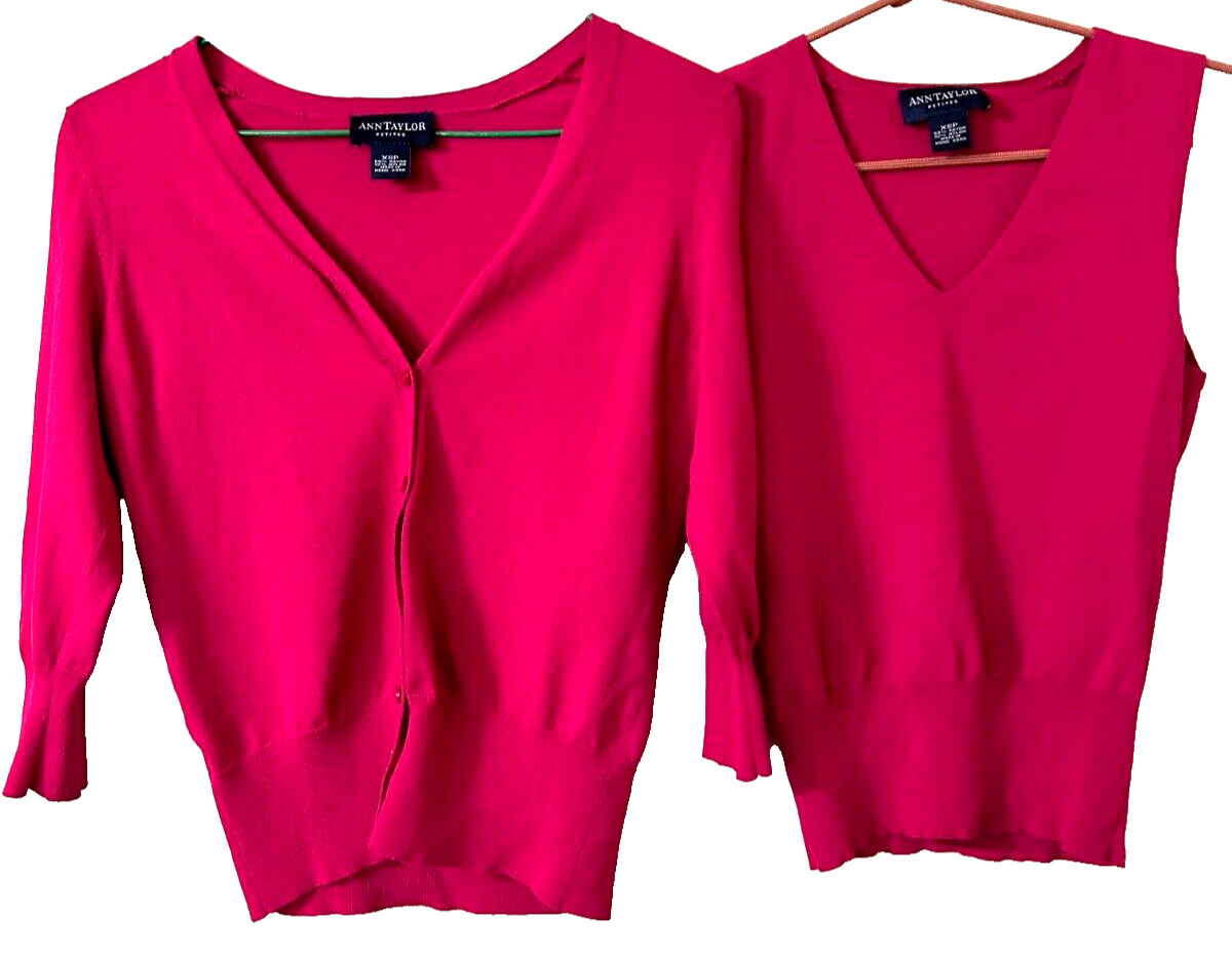 Y2K Ann Taylor Lightweight 2-Piece Sweater + V-Neck Tank Top Set Rose Sz XSP EUC