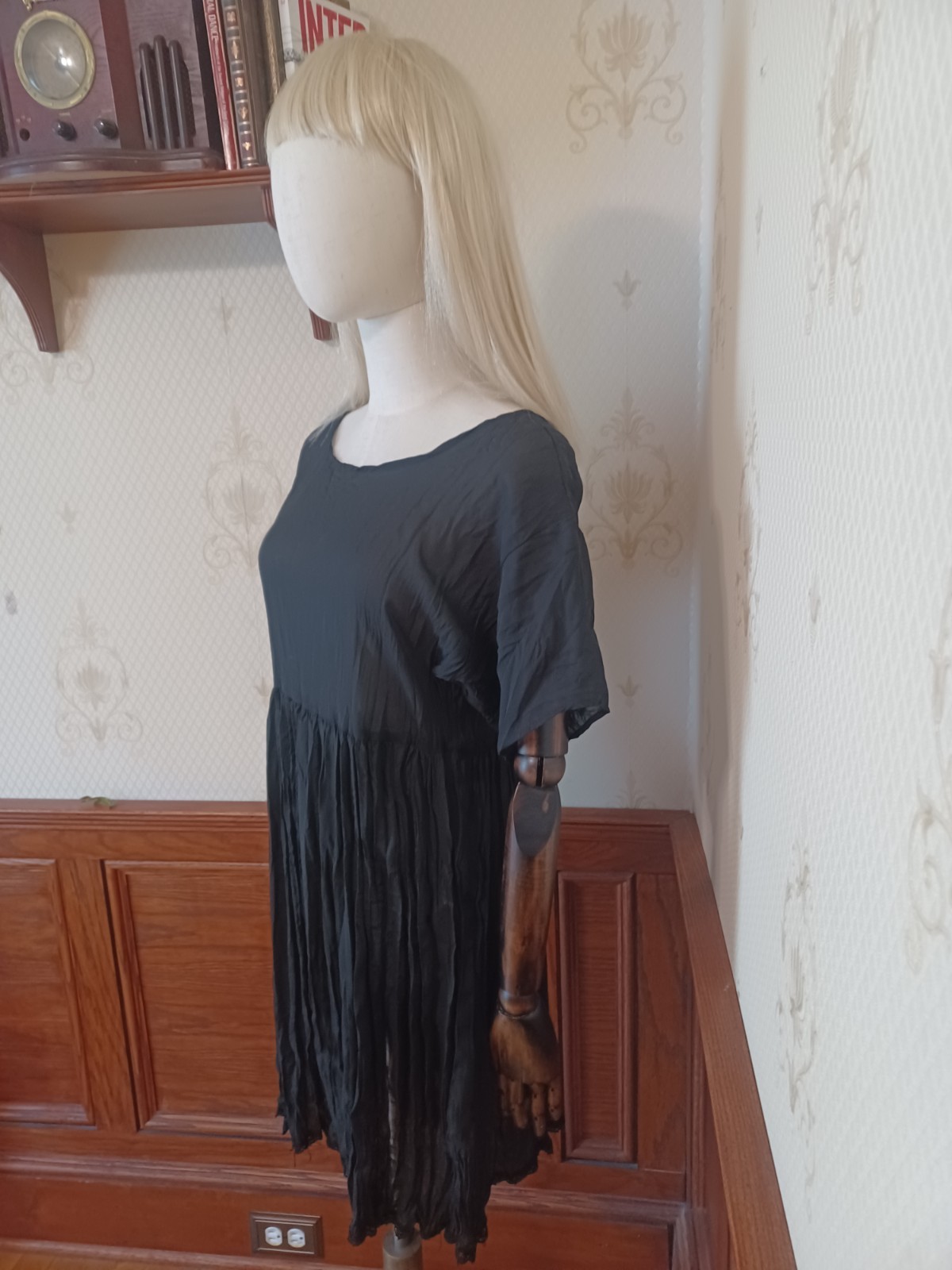 Vintage Black 80s/90s Semi-Sheer Lace-Hem Grunge Babydoll Dress, PJLA brand