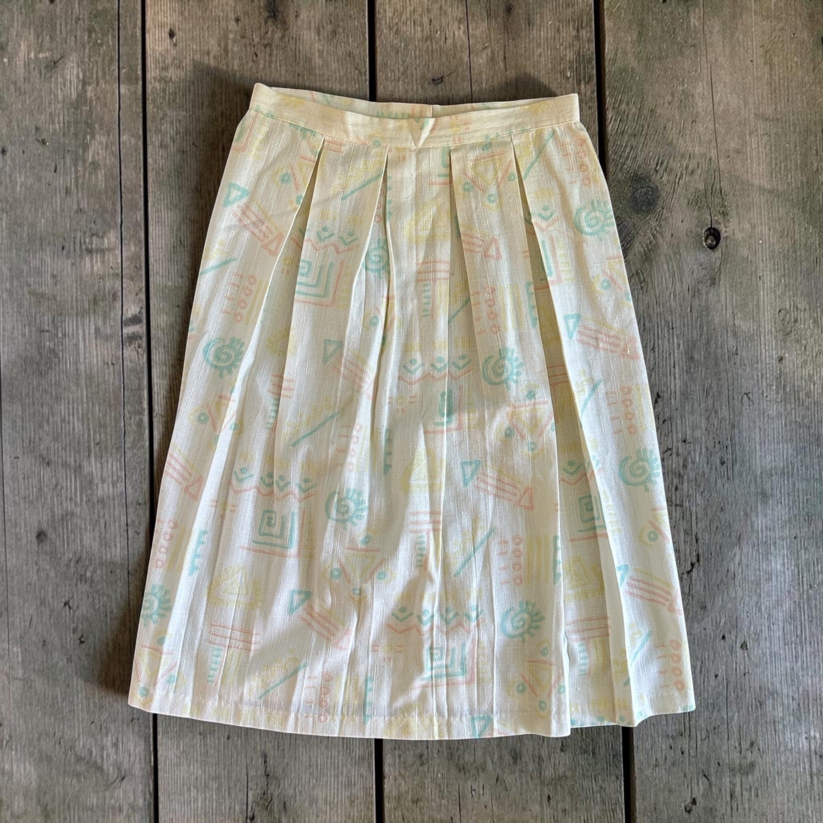 Vintage JG Bentley Pastel 80’s Retro Abstract Pleated Skirt Sz M? Linen Blend