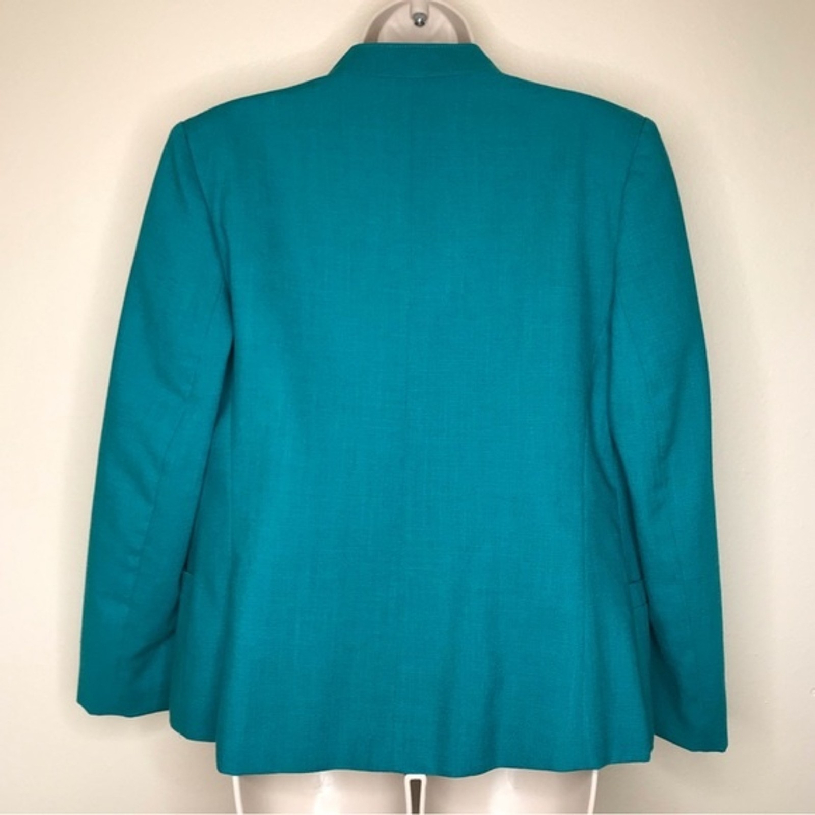 Vintage Tan Jay Div of Nygard Linen Blend Teal Open Front Blazer Jacket Women 12
