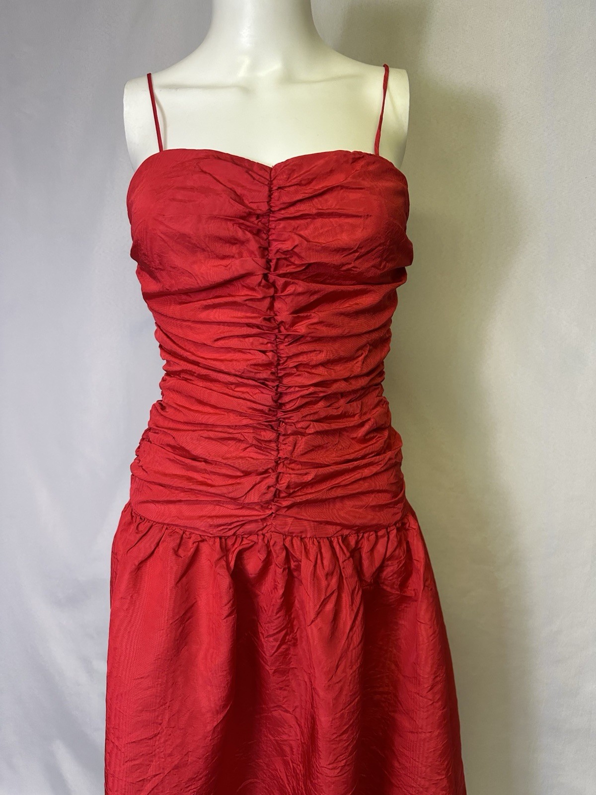 Vintage 80s Red Satin Ruched Prom Dress By John Richard Of California Size 3/4