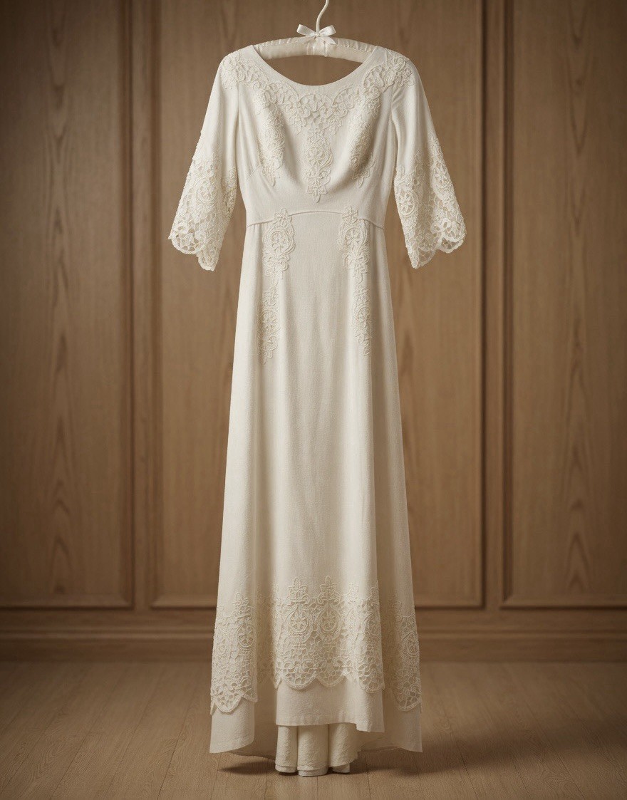 Vintage 1960s Alfred Angelo Edythe Vincent Wedding Dress XS Lace Linen