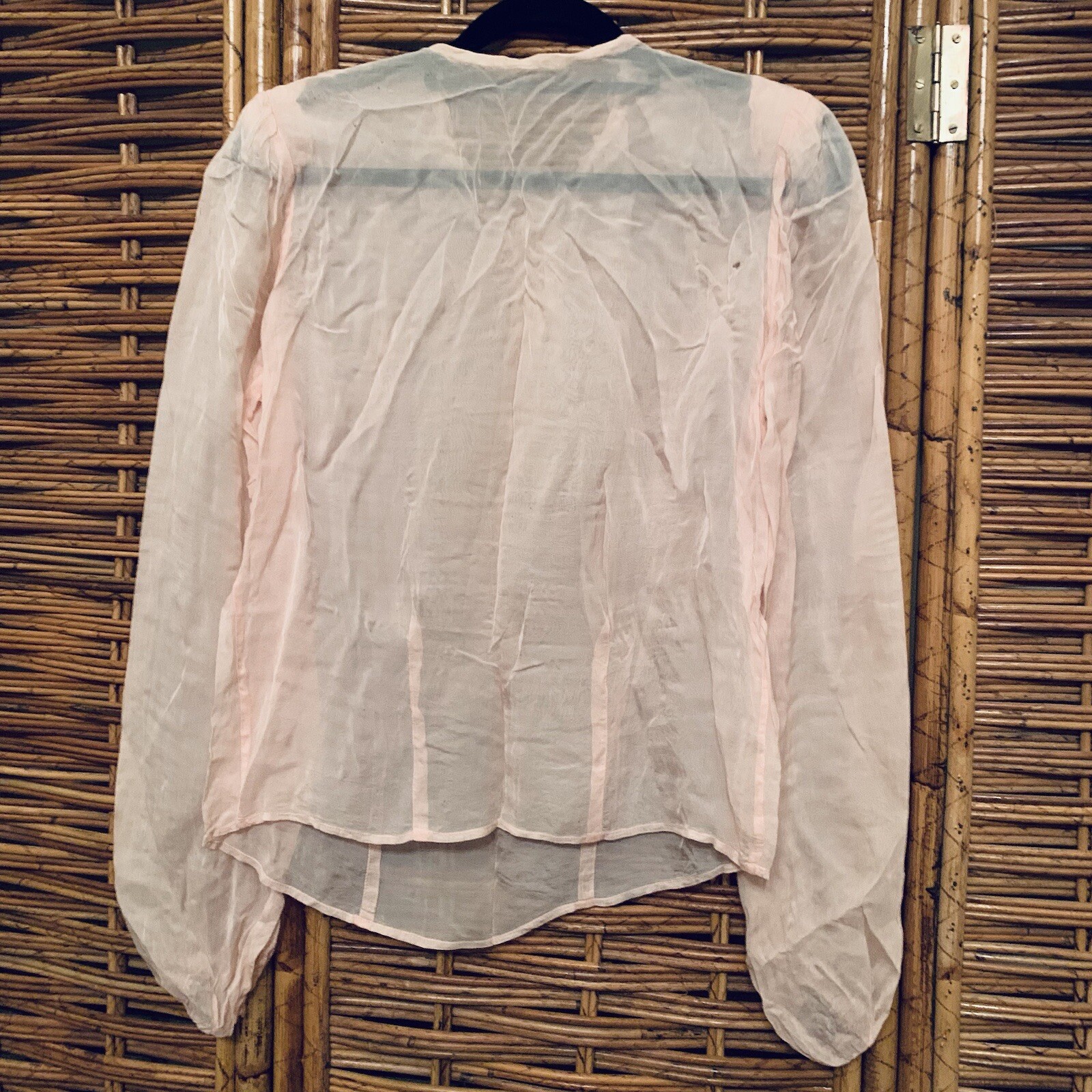 Antique Handmade Pink Blouse With Drawstring Neck & Mother Of Pearl Cuff Buttons