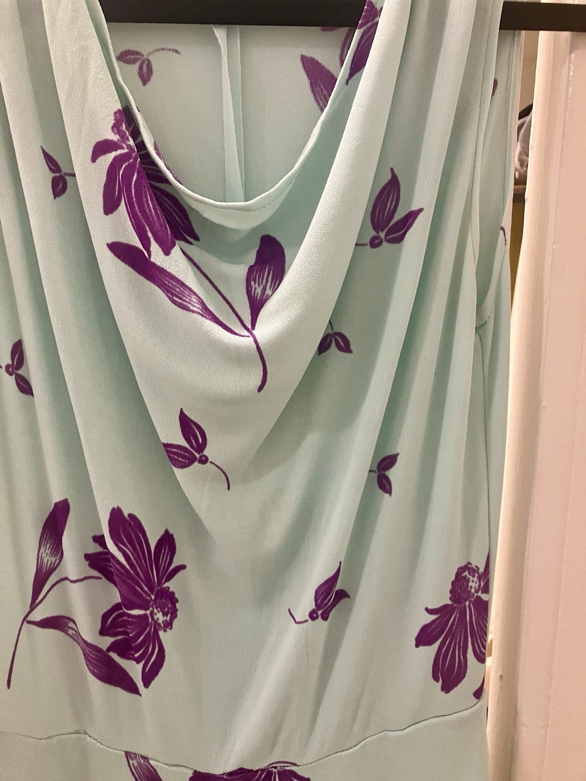 Vintage 80s Dress Fair Lady Paris France Light Blue Purple Flower Knit Dress S