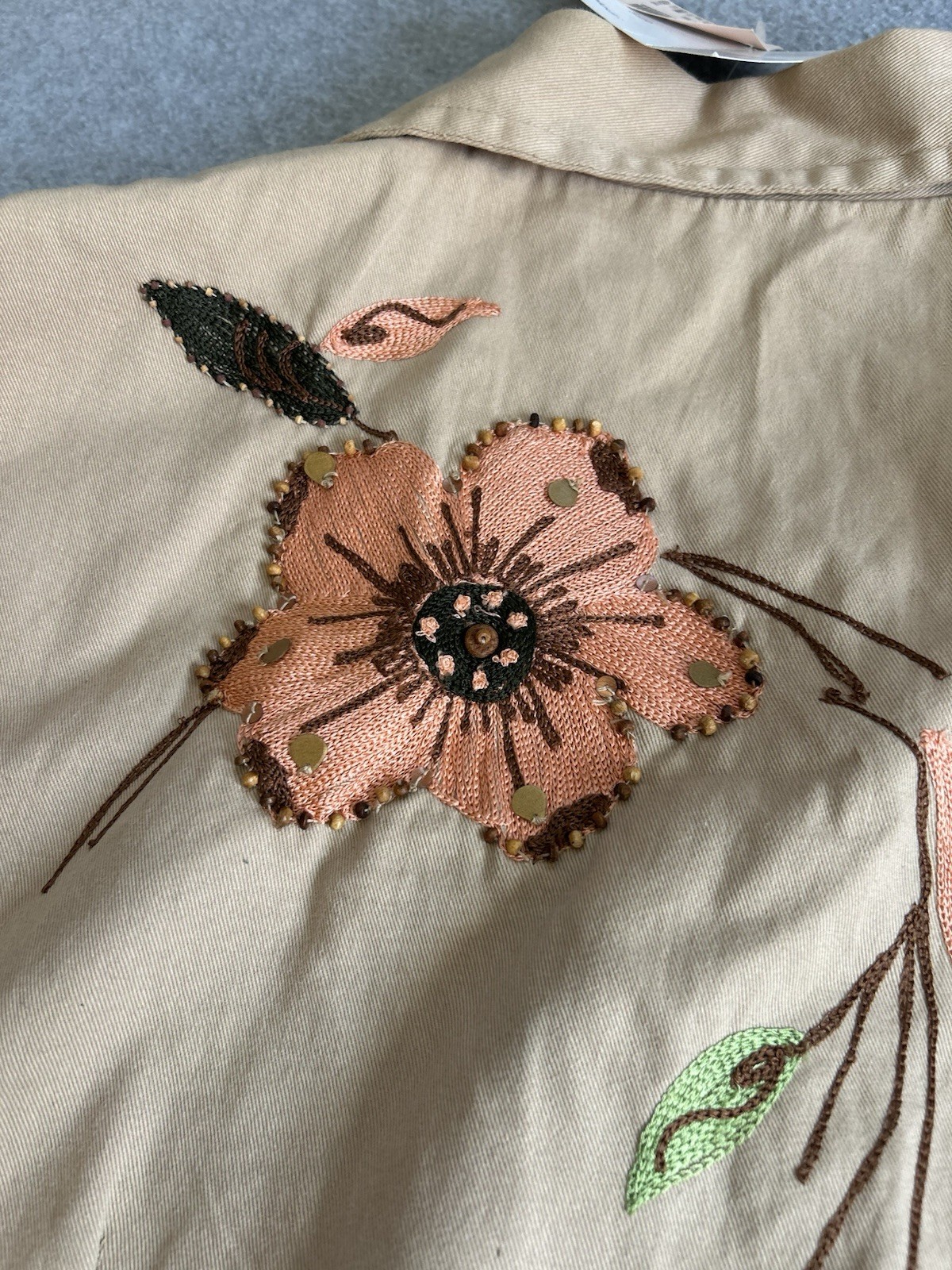 Dress Barn vintage-style tan vest With embroidered floral patterns, bohemian, 1X