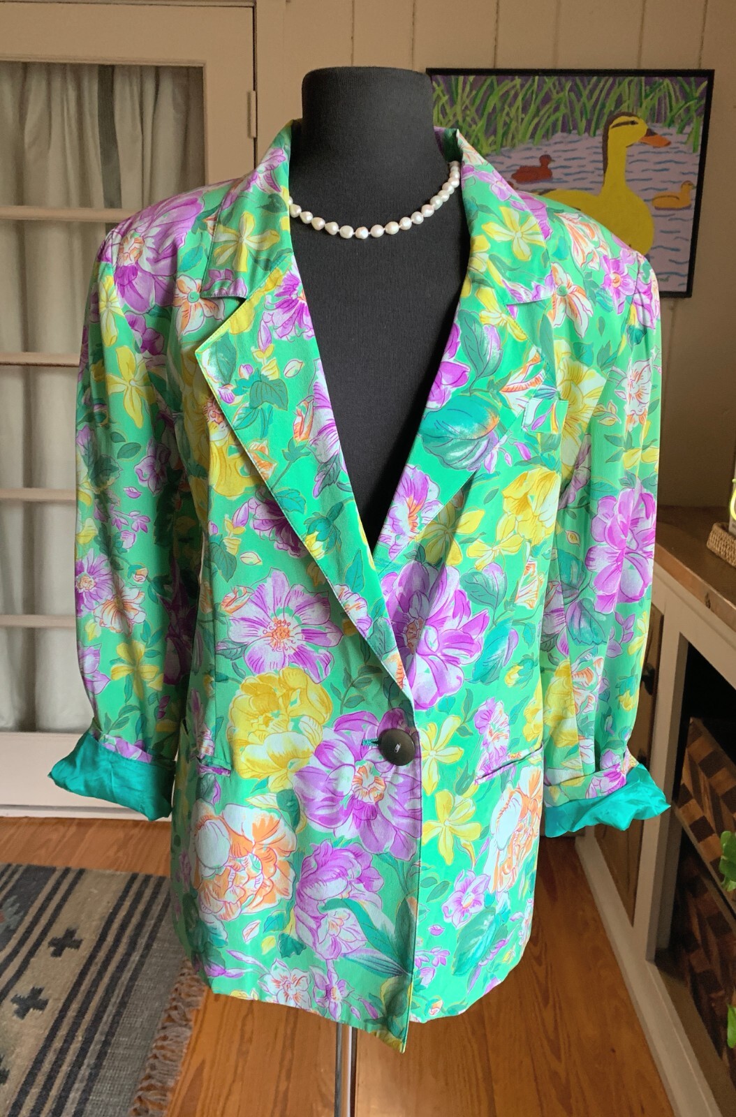 Vintage 70’s Couture J.Tiktiner Silk Floral Blazer 12-14 Made in France