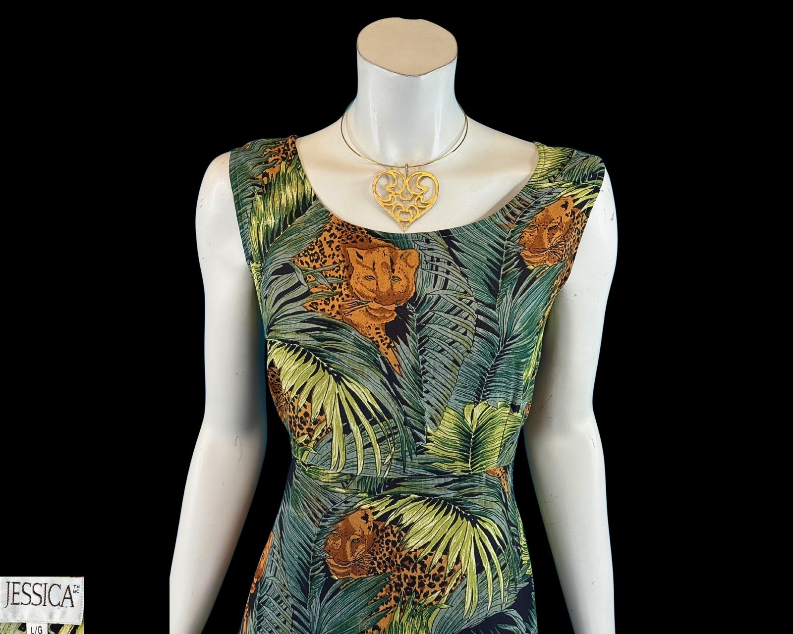 90s LEOPARD Animal Print Tropical Jungle Sleeveless Maxi Dress | L